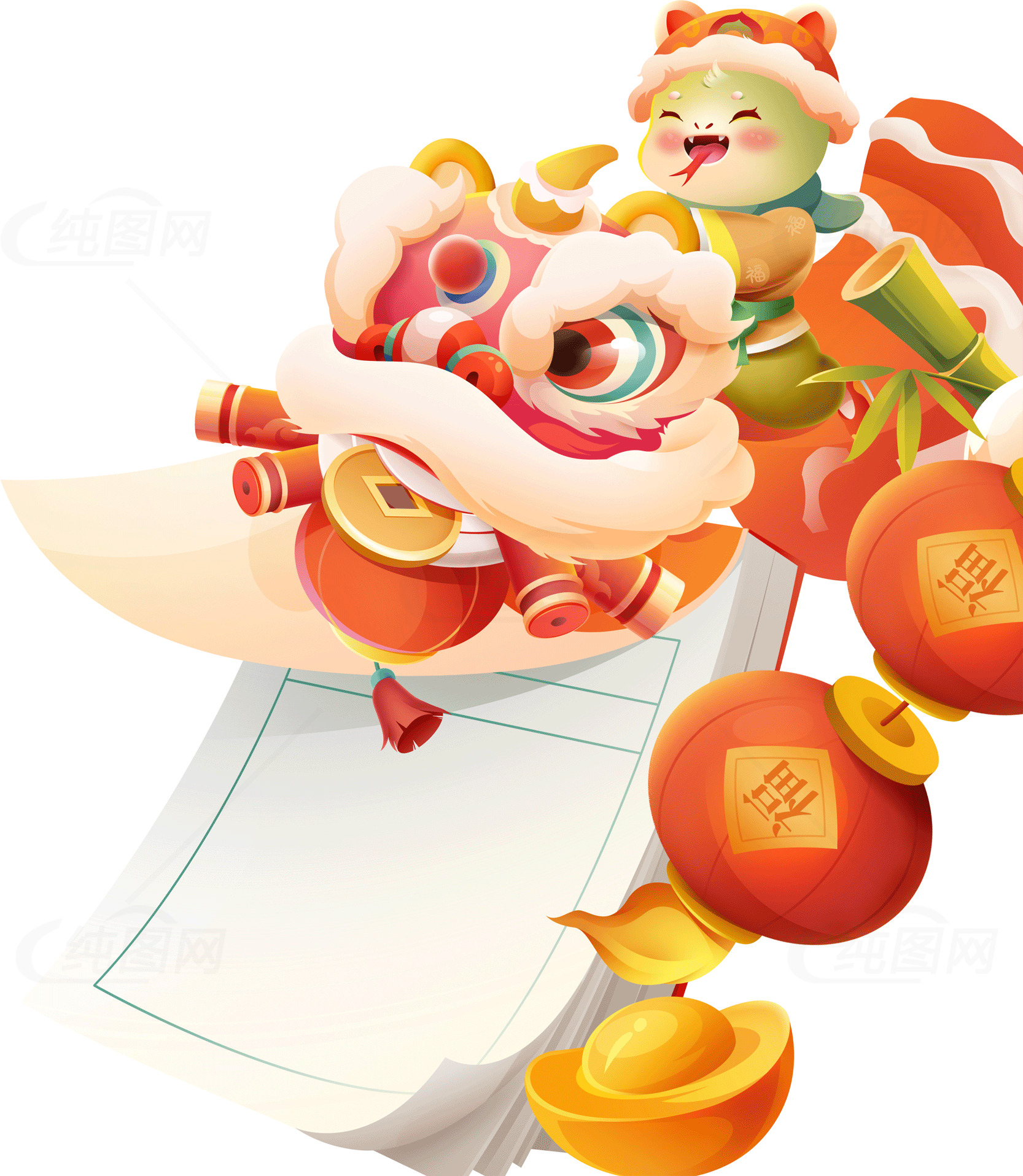 新年庆典插画：传统中国元素与喜庆氛围素材