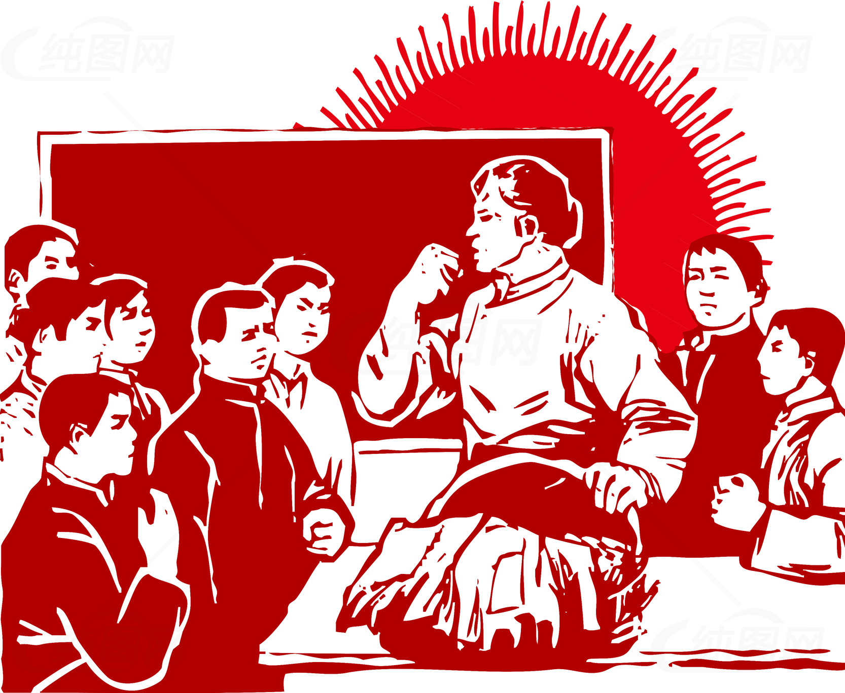 红色革命宣传画：教育与团结素材