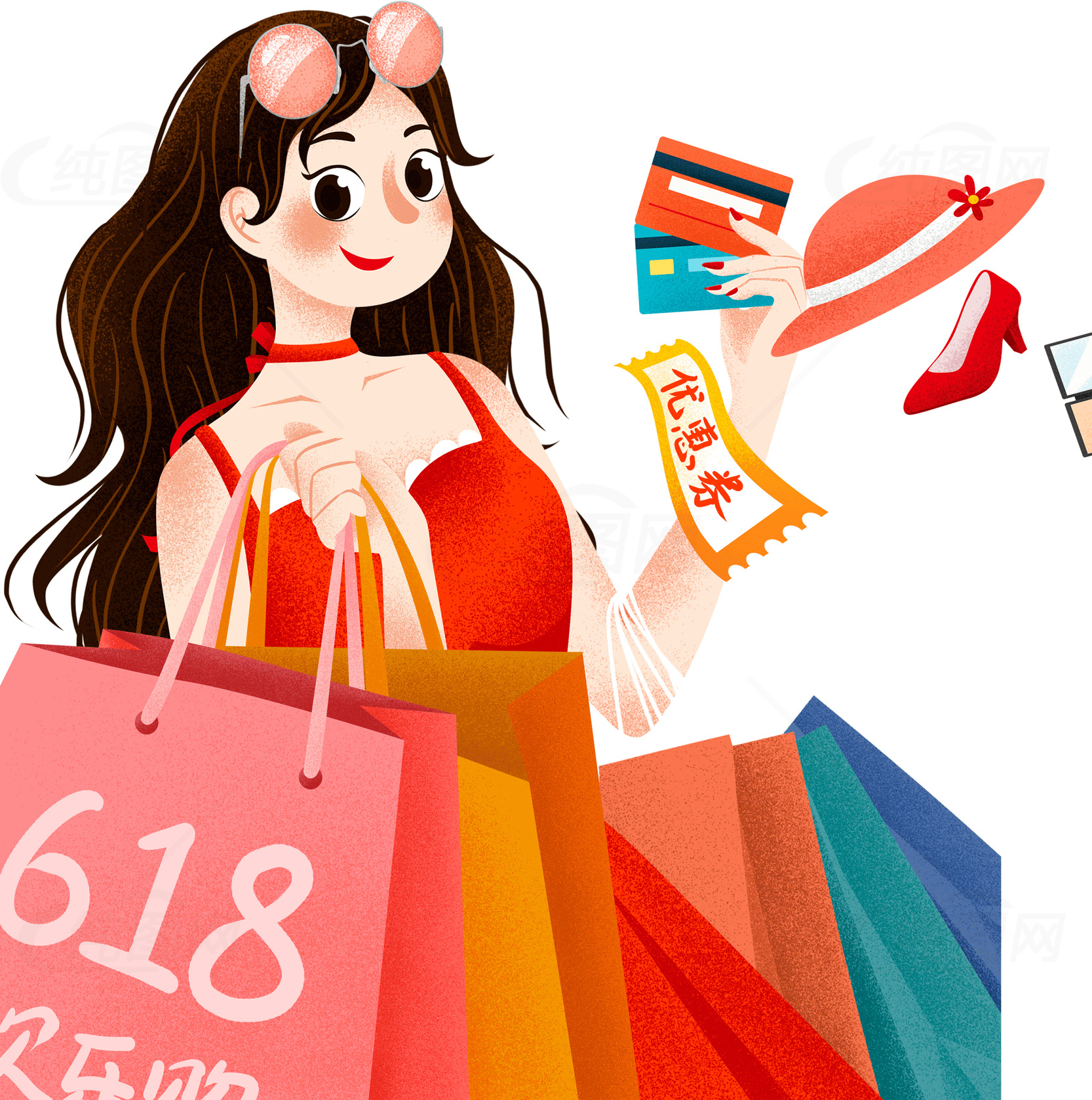 618购物节大促销：时尚女性购物狂欢素材