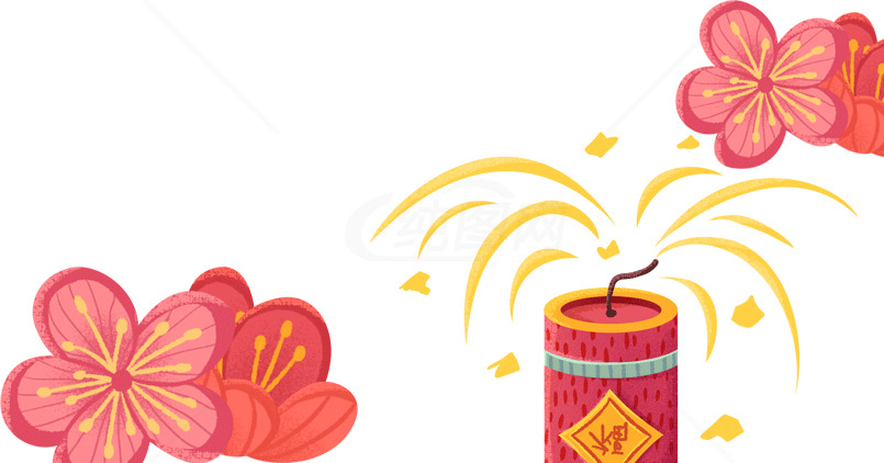 春节烟花与梅花插画设计素材