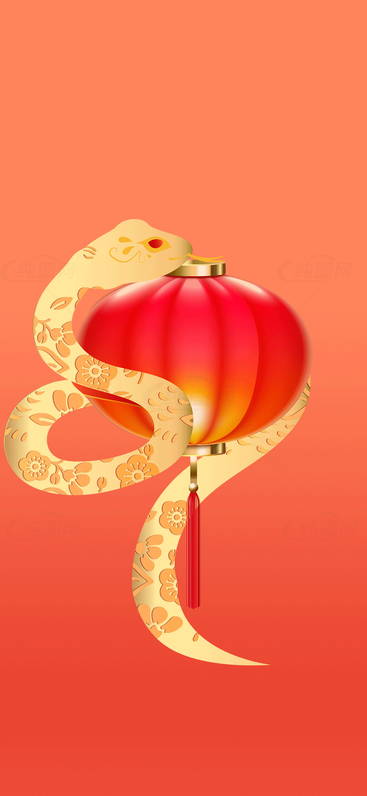 中国新年蛇与灯笼插画素材
