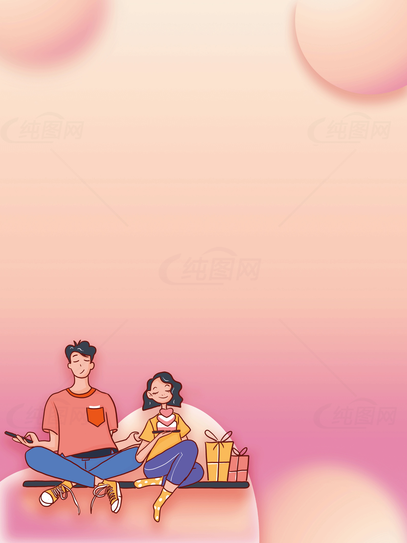 情侣购物插画背景图片素材