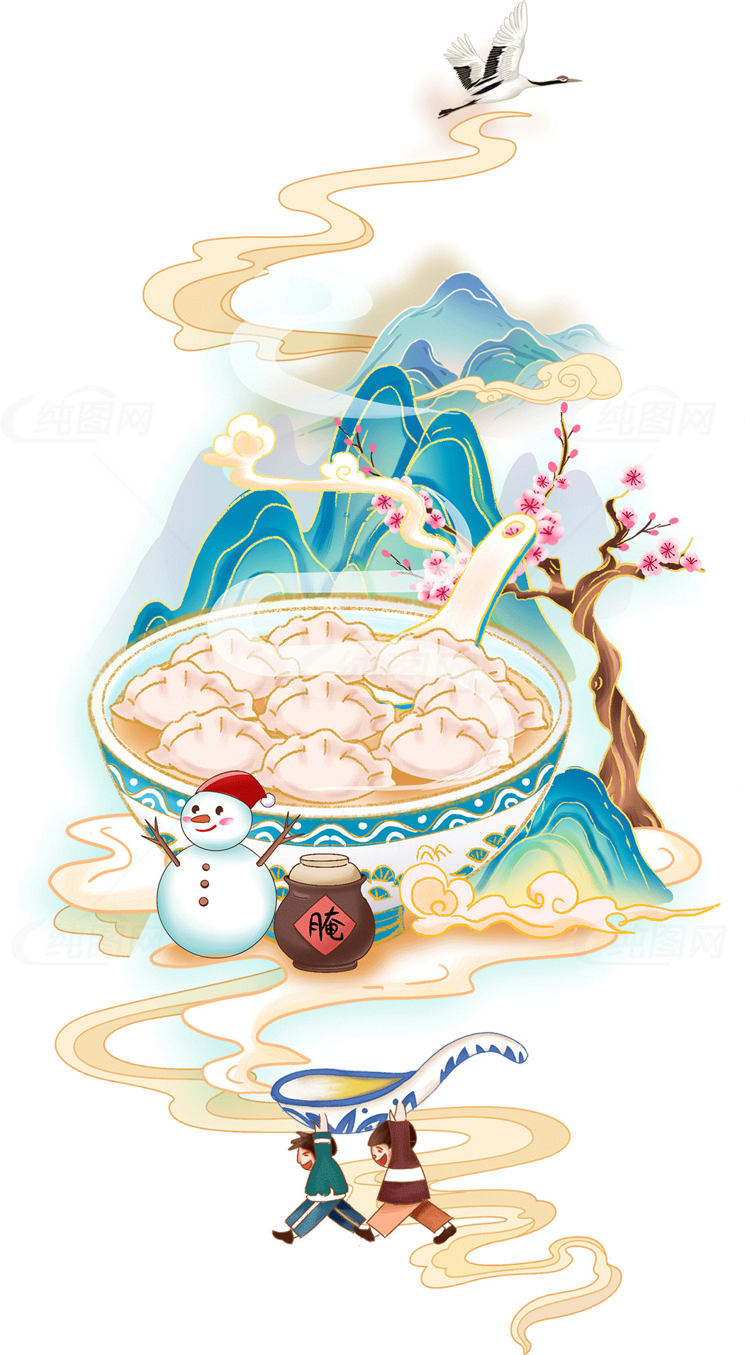 冬至节气传统美食与节日氛围插画素材