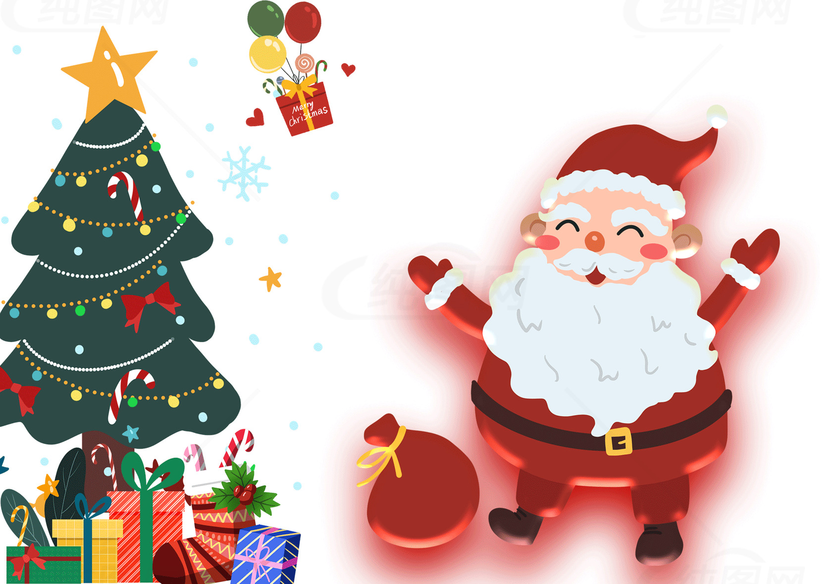圣诞节祝福：圣诞老人与圣诞树的节日欢庆素材
