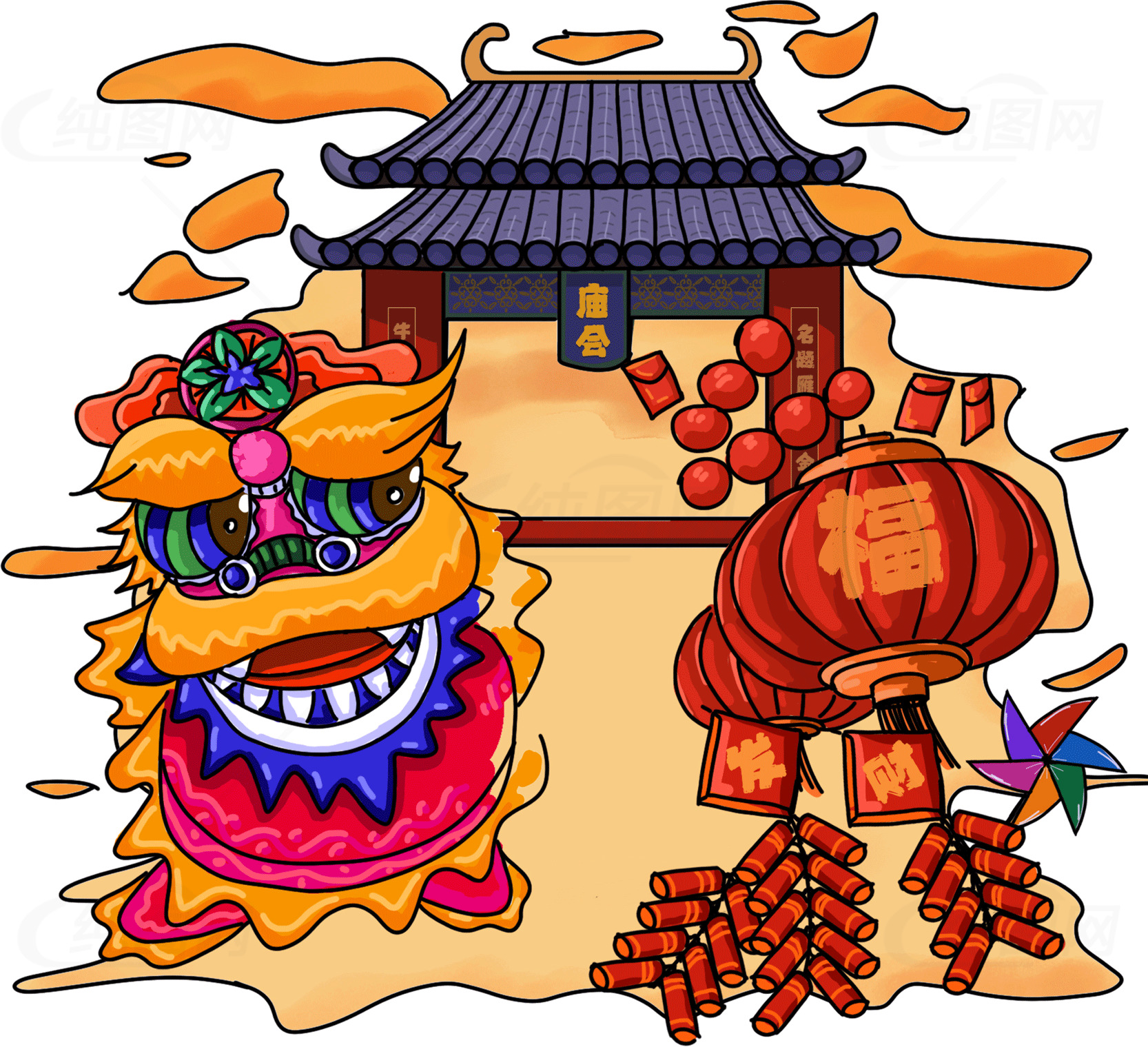 中国新年舞狮庆典插画素材