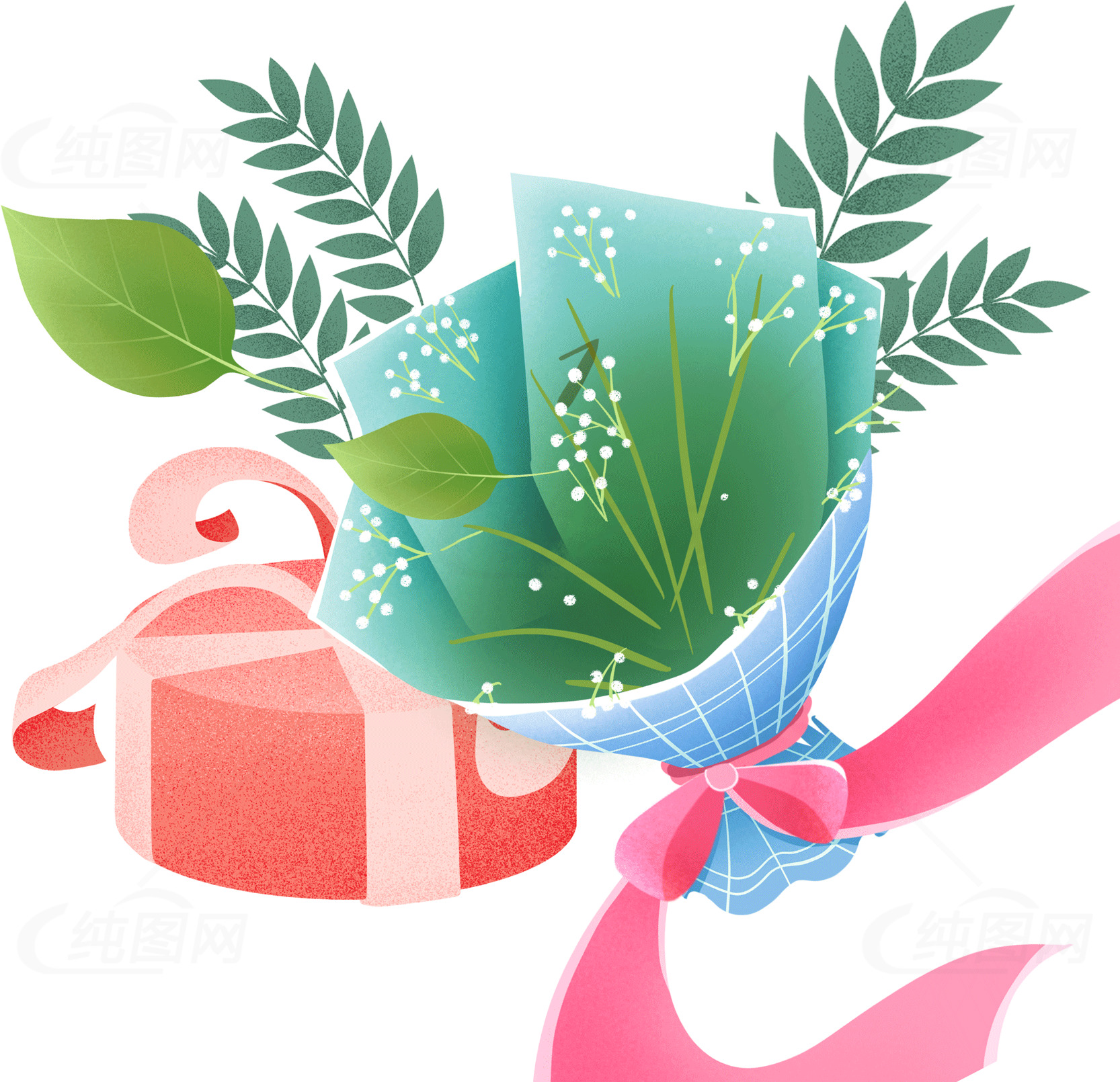 精美礼物和花束插画图片素材