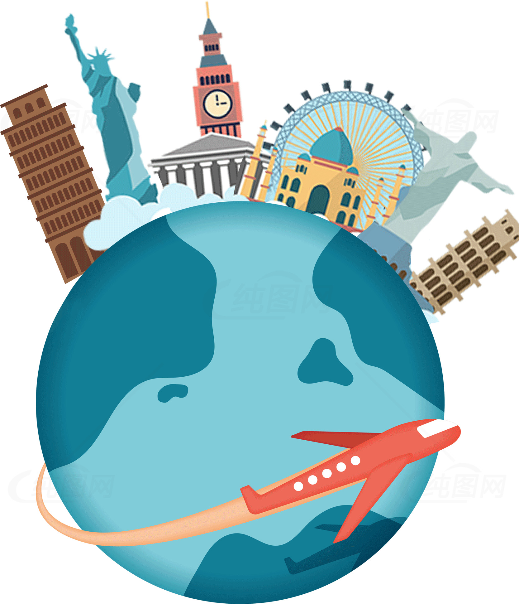 全球旅游景点插画：探索世界著名地标素材