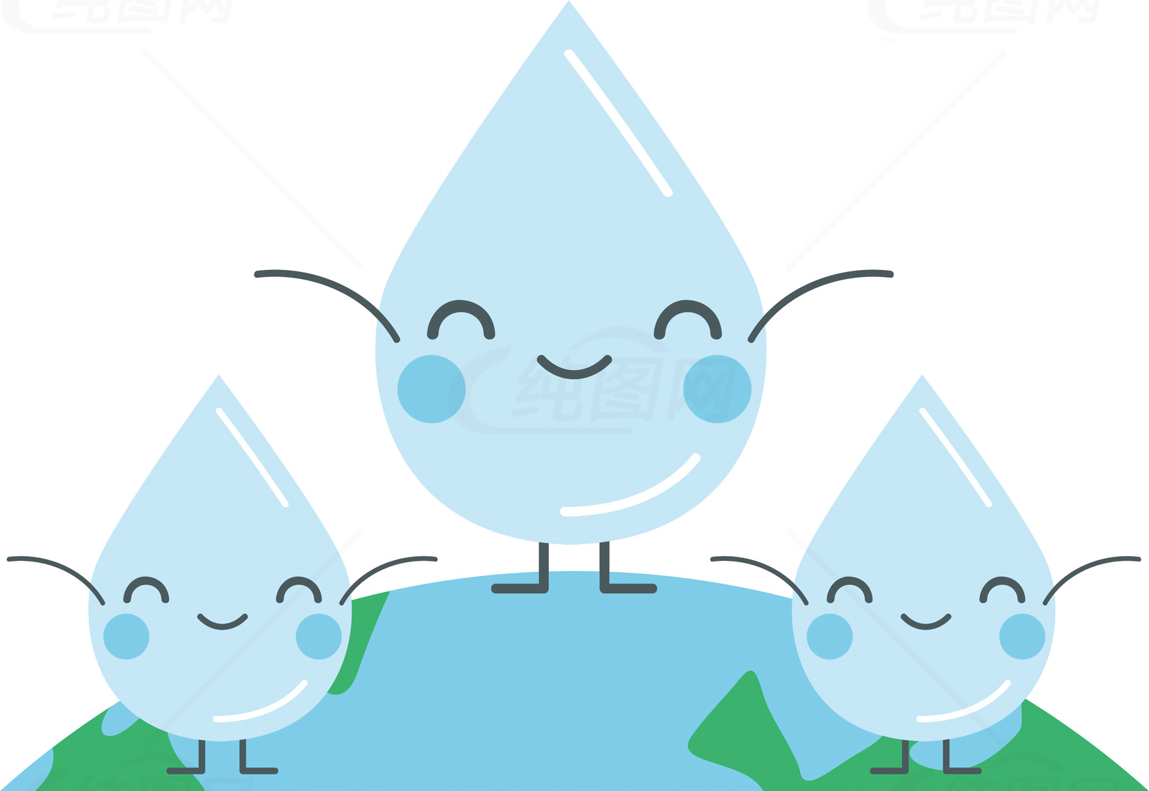 可爱水滴卡通形象与地球环保插画素材