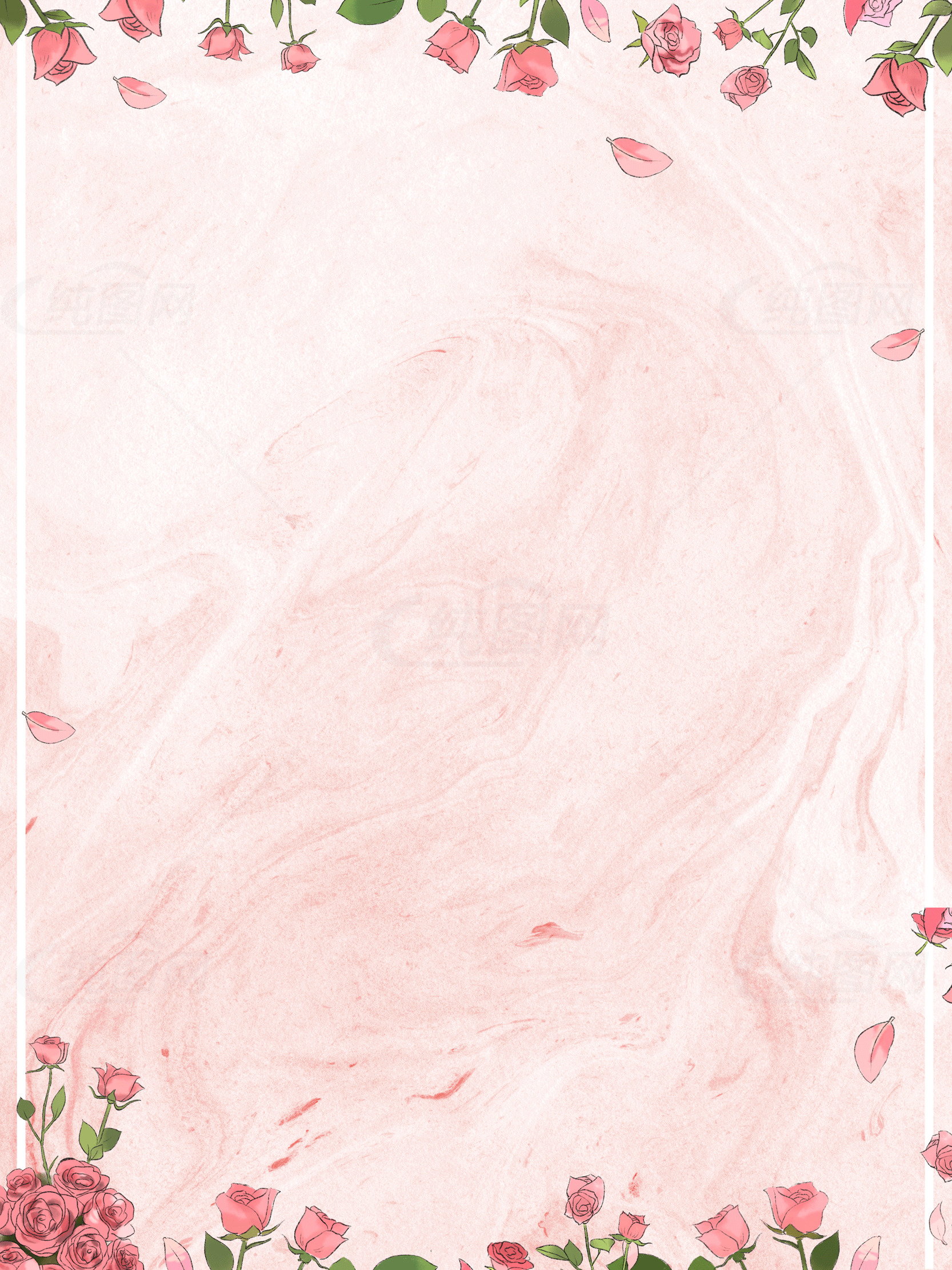 粉色玫瑰花边大理石背景图片素材