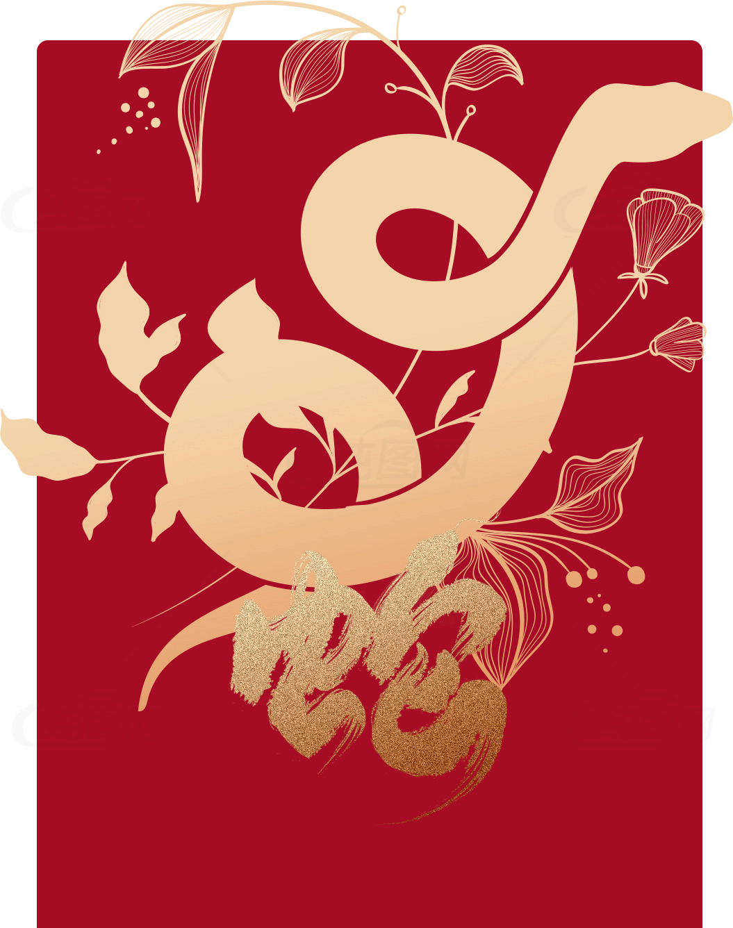 中国新年蛇年红色背景设计素材