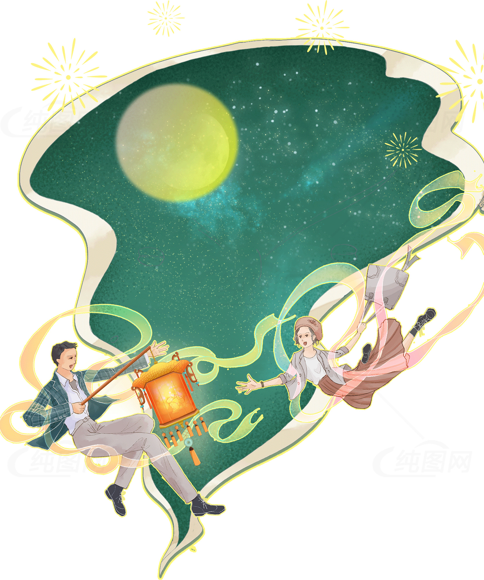 浪漫中秋节夜晚插画素材