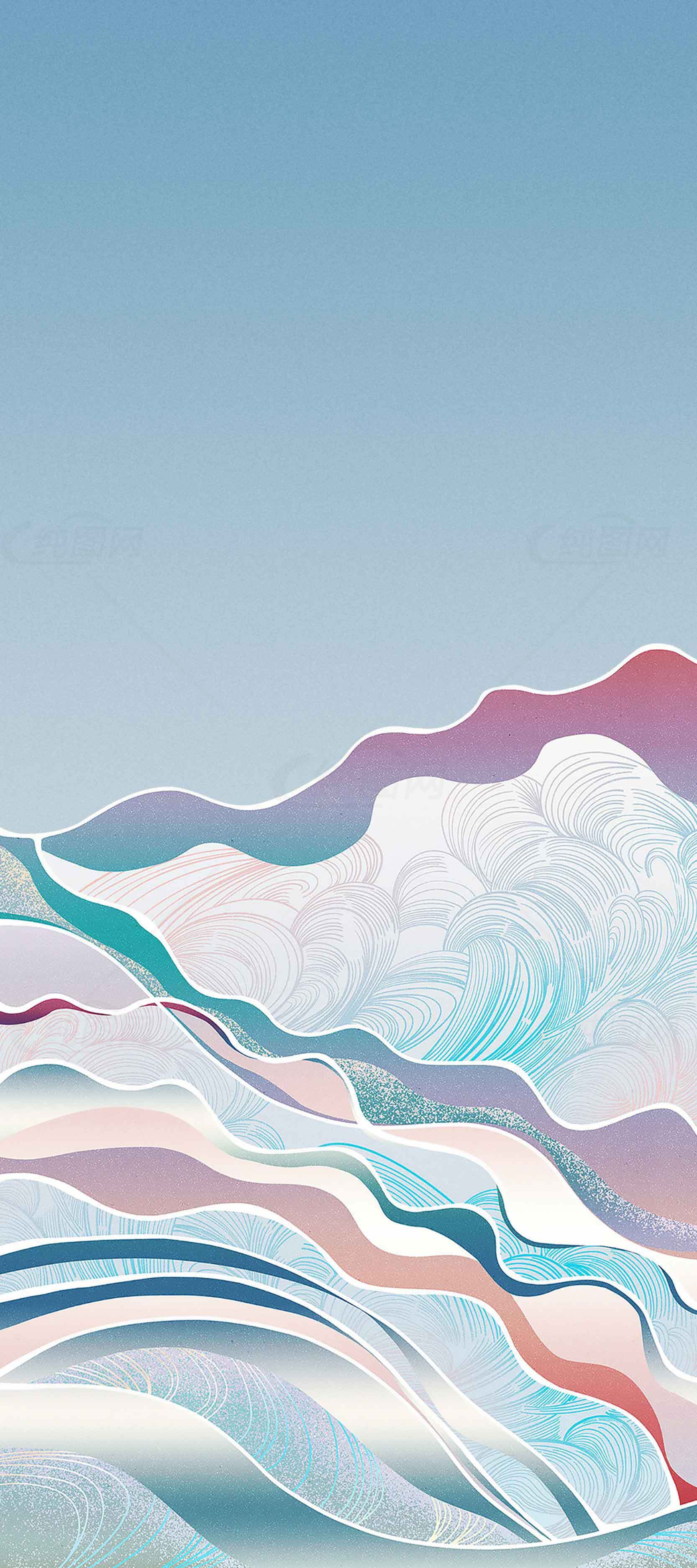 抽象山水画壁纸 - 现代艺术风格背景图片素材