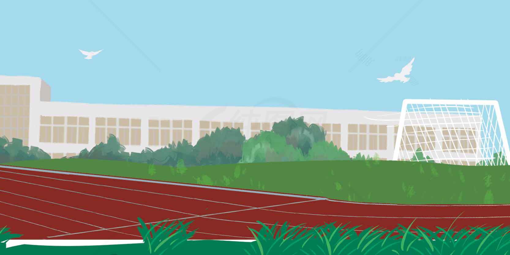 现代学校操场风景插画素材