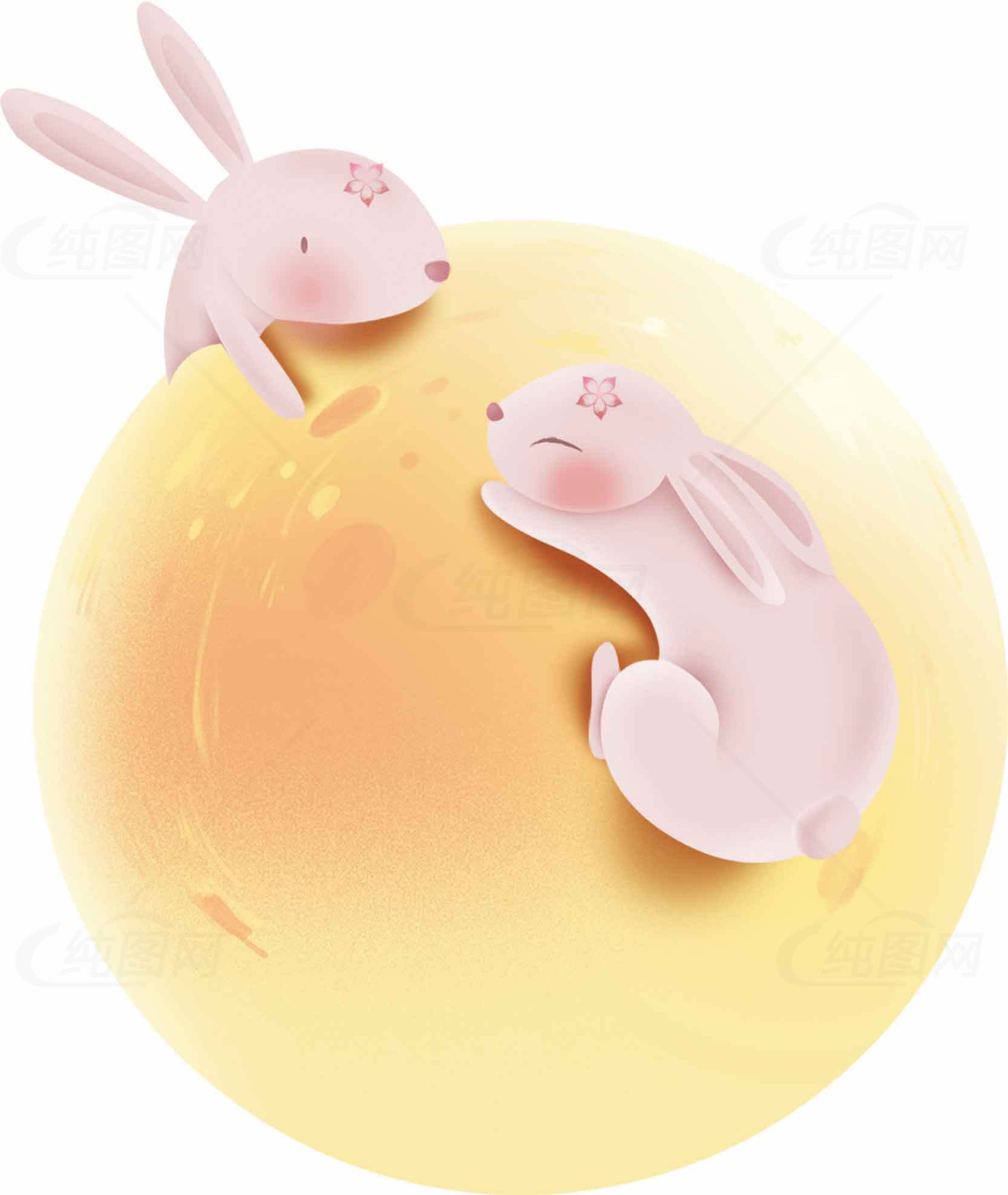 可爱兔子和月亮插画图片素材