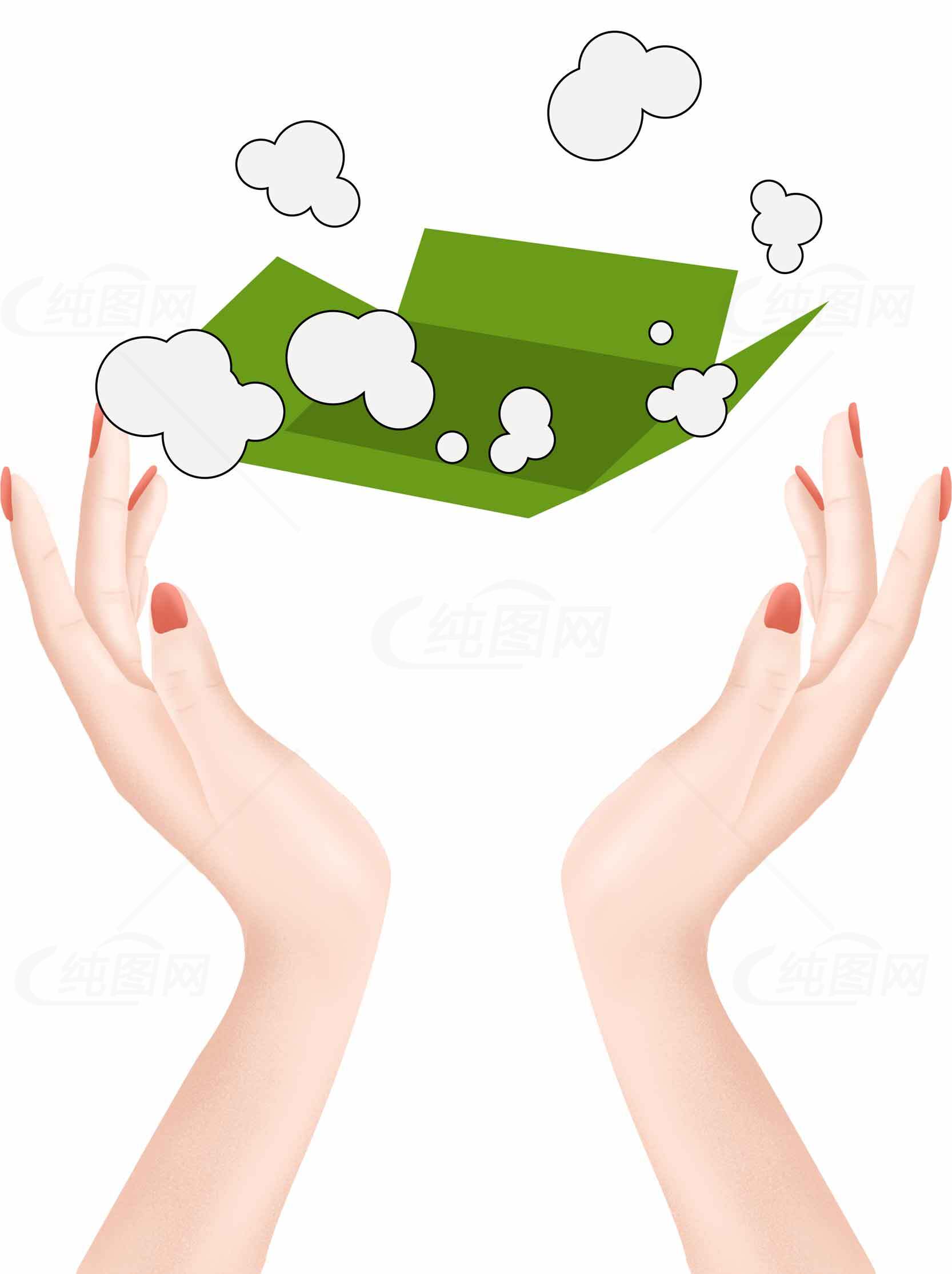 环保手工艺品：绿色纸张与双手的创意展示素材