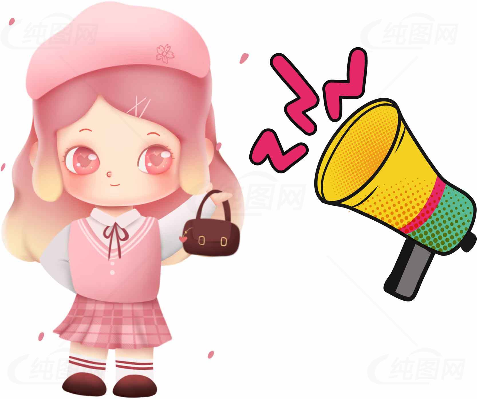 可爱卡通女孩与喇叭插画素材