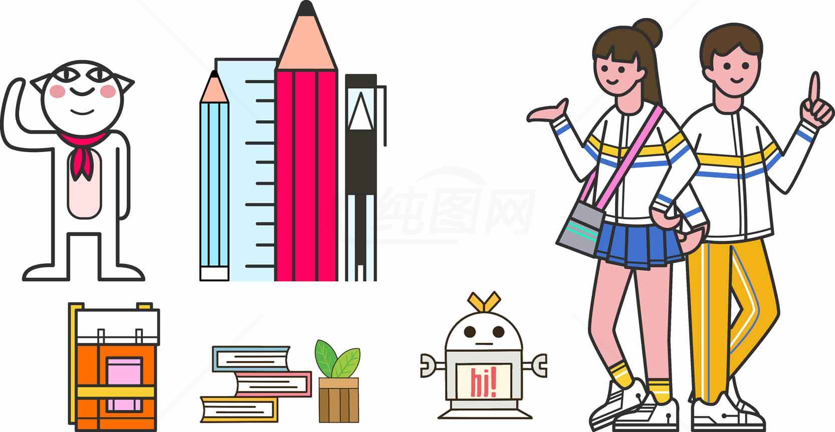 学生生活插画：学习与友谊的美好时光素材