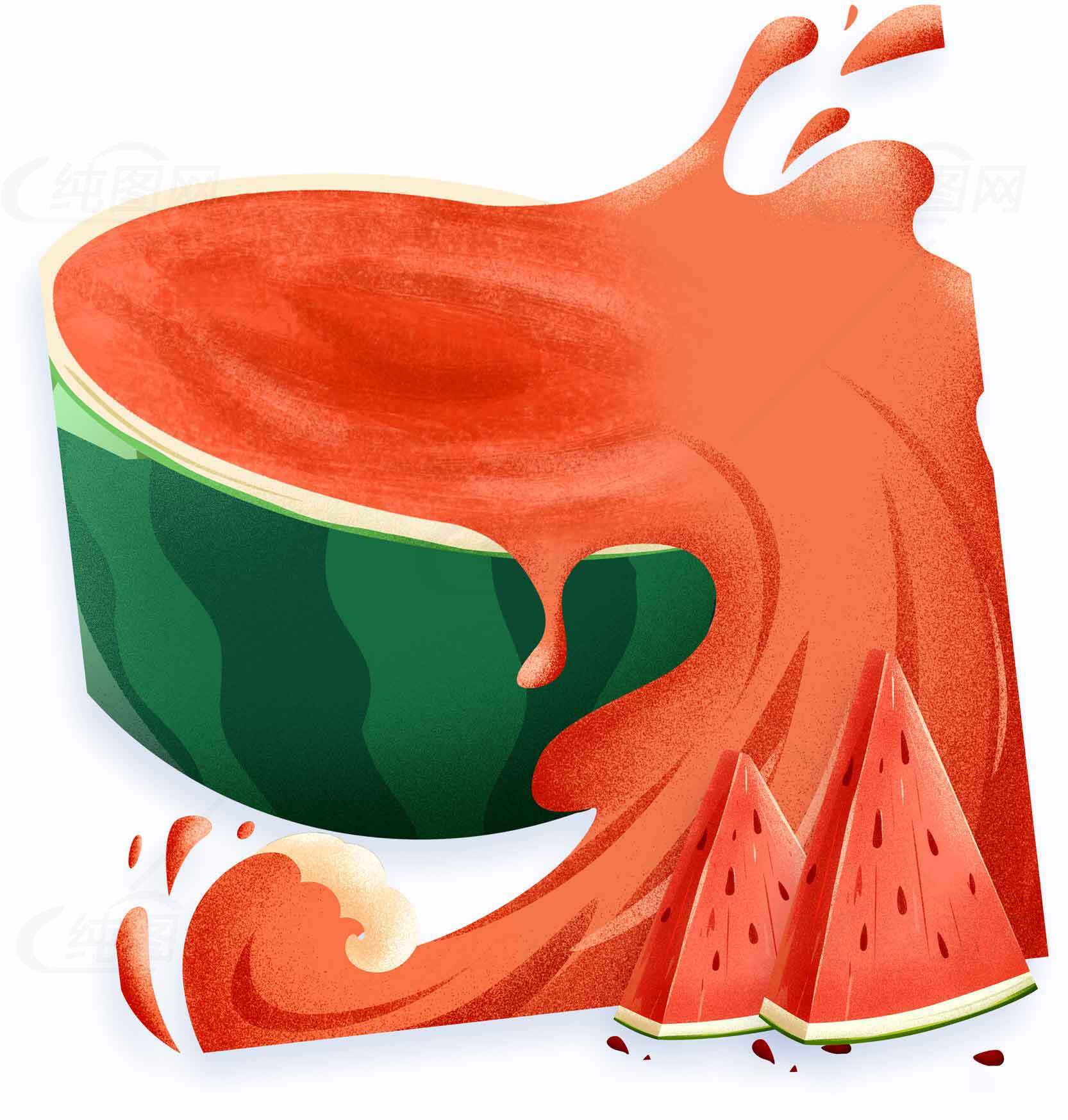 西瓜果汁溅洒创意插画图片素材