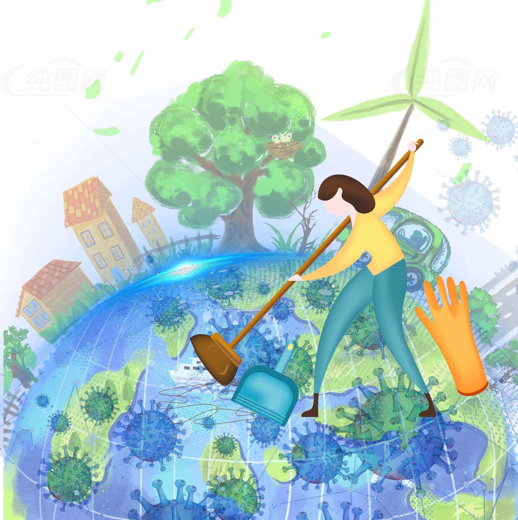 环保与地球清洁主题插画素材