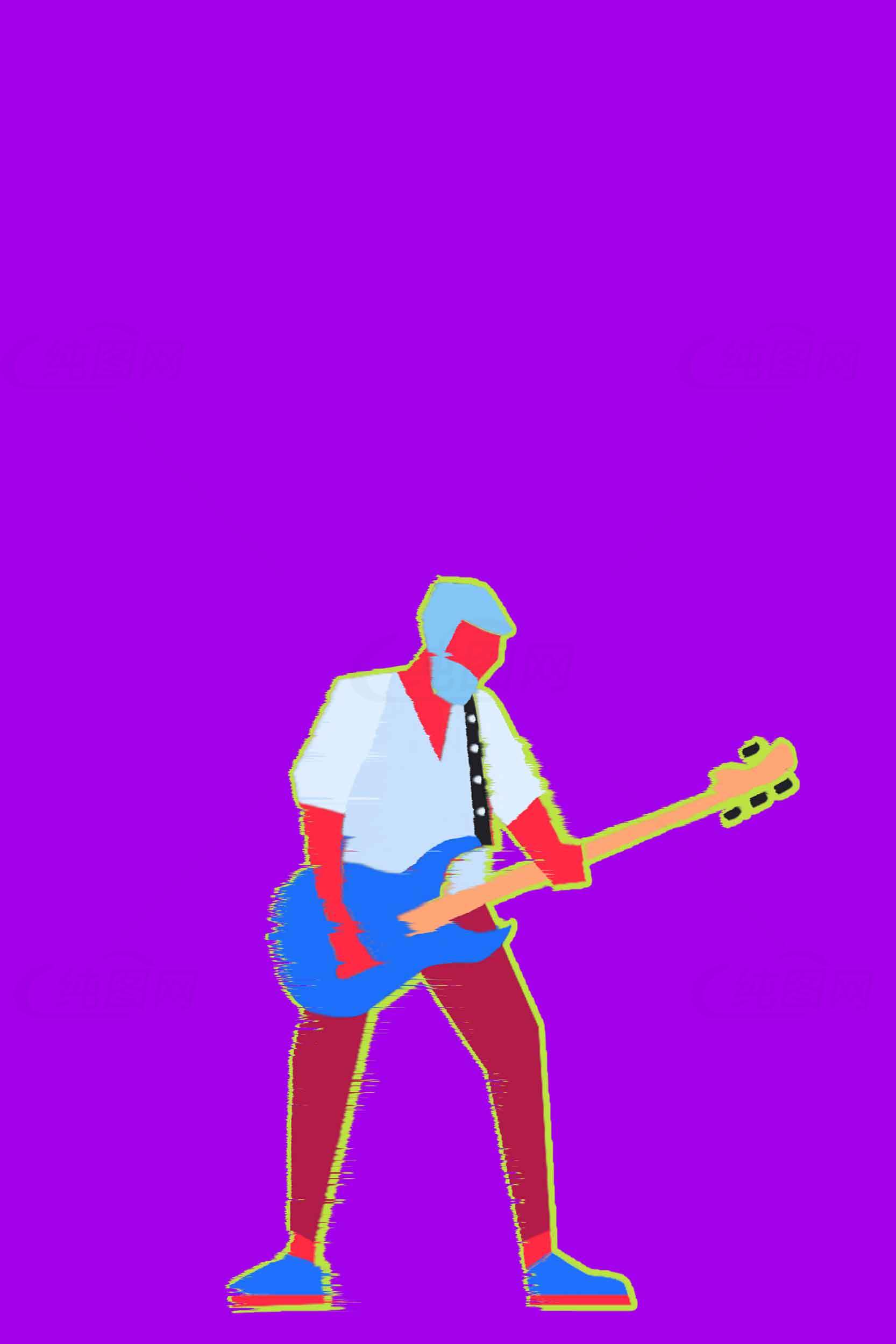 紫色背景下的抽象吉他手插画素材
