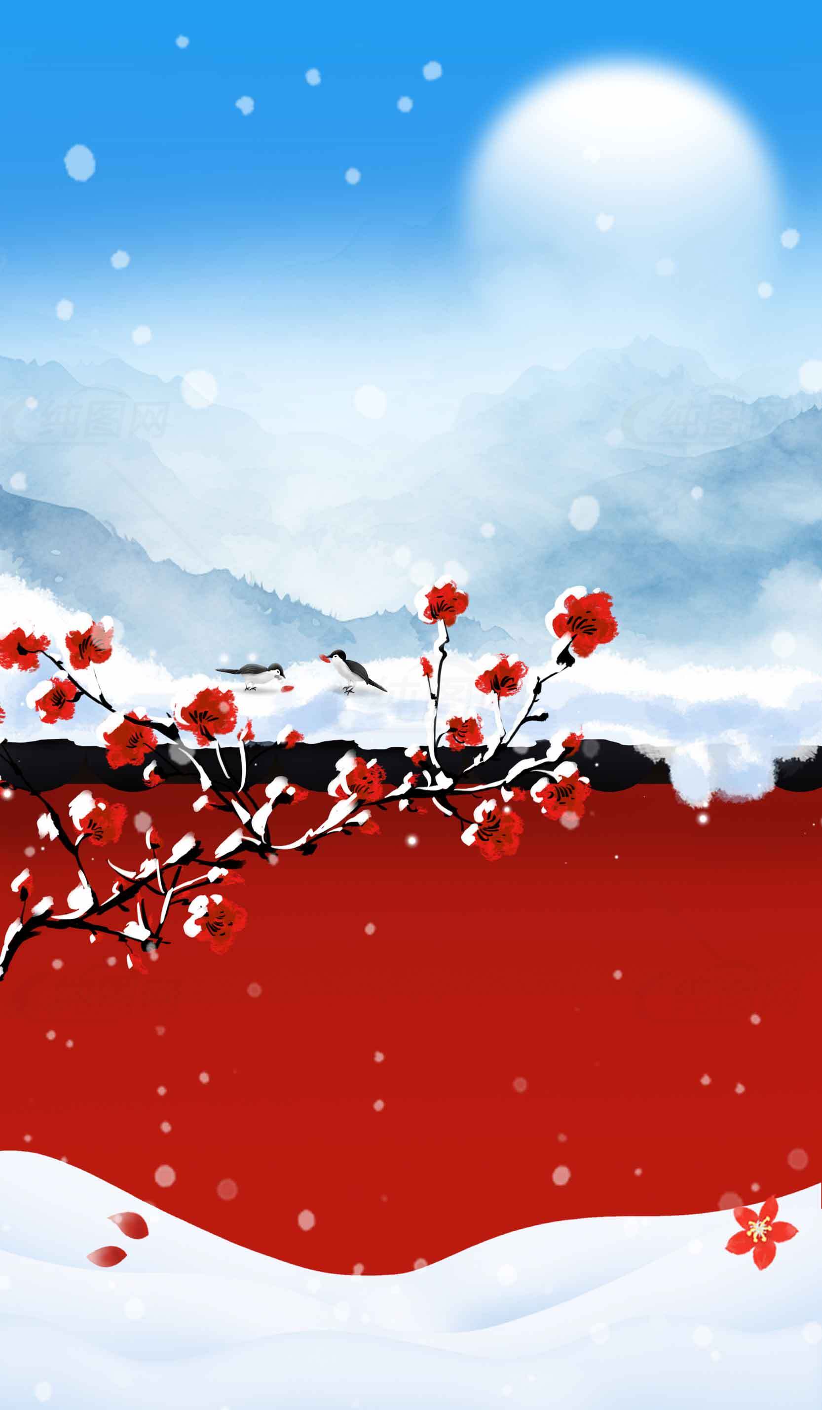 唯美中国风红梅雪景壁纸素材
