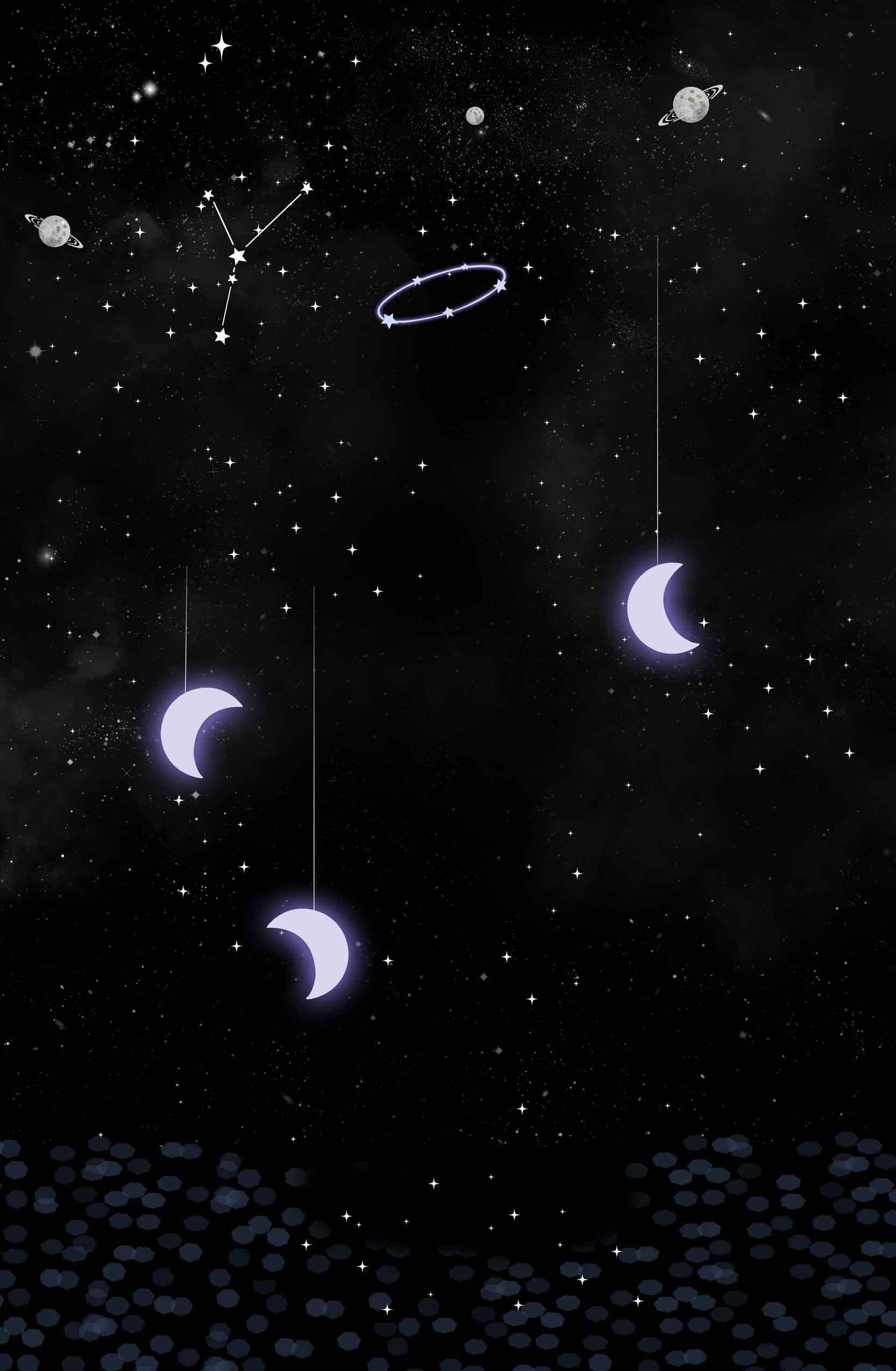 梦幻星空与月亮插画壁纸素材