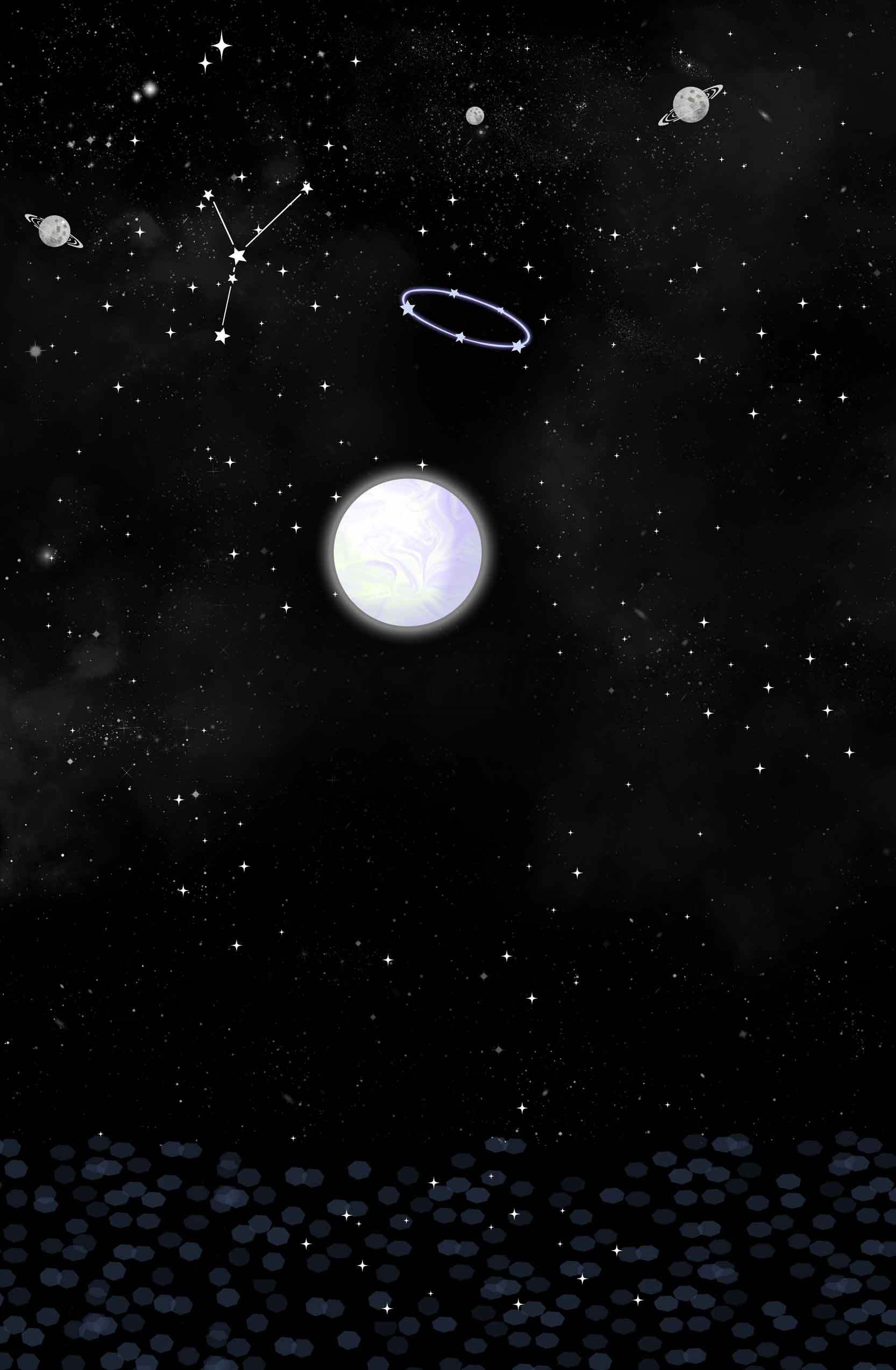 星空与月亮的唯美夜景插画素材