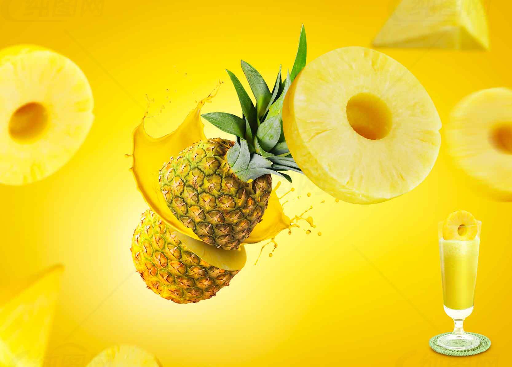 新鲜菠萝与菠萝汁创意美食图片素材