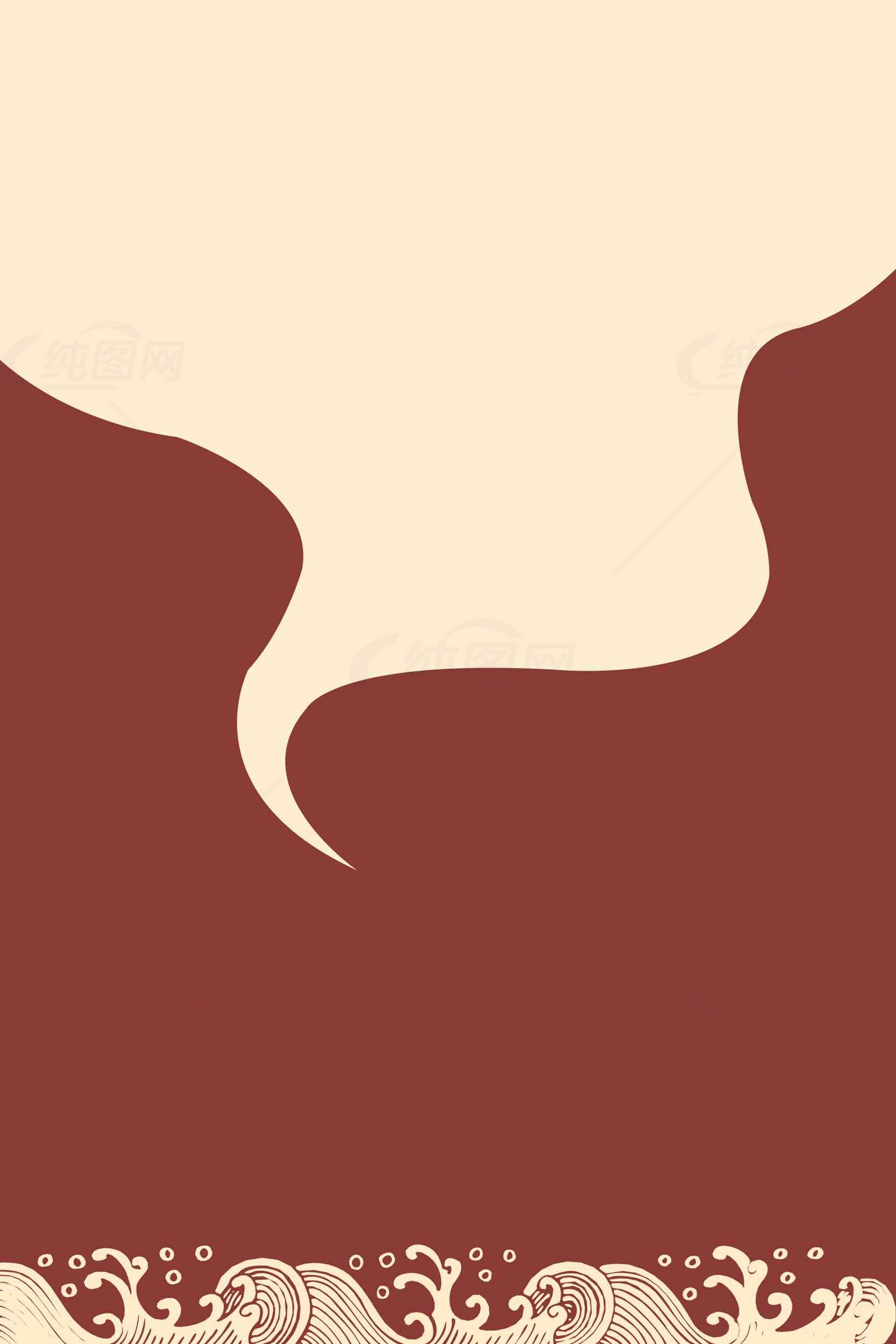 复古风格红棕色背景与波浪装饰设计素材