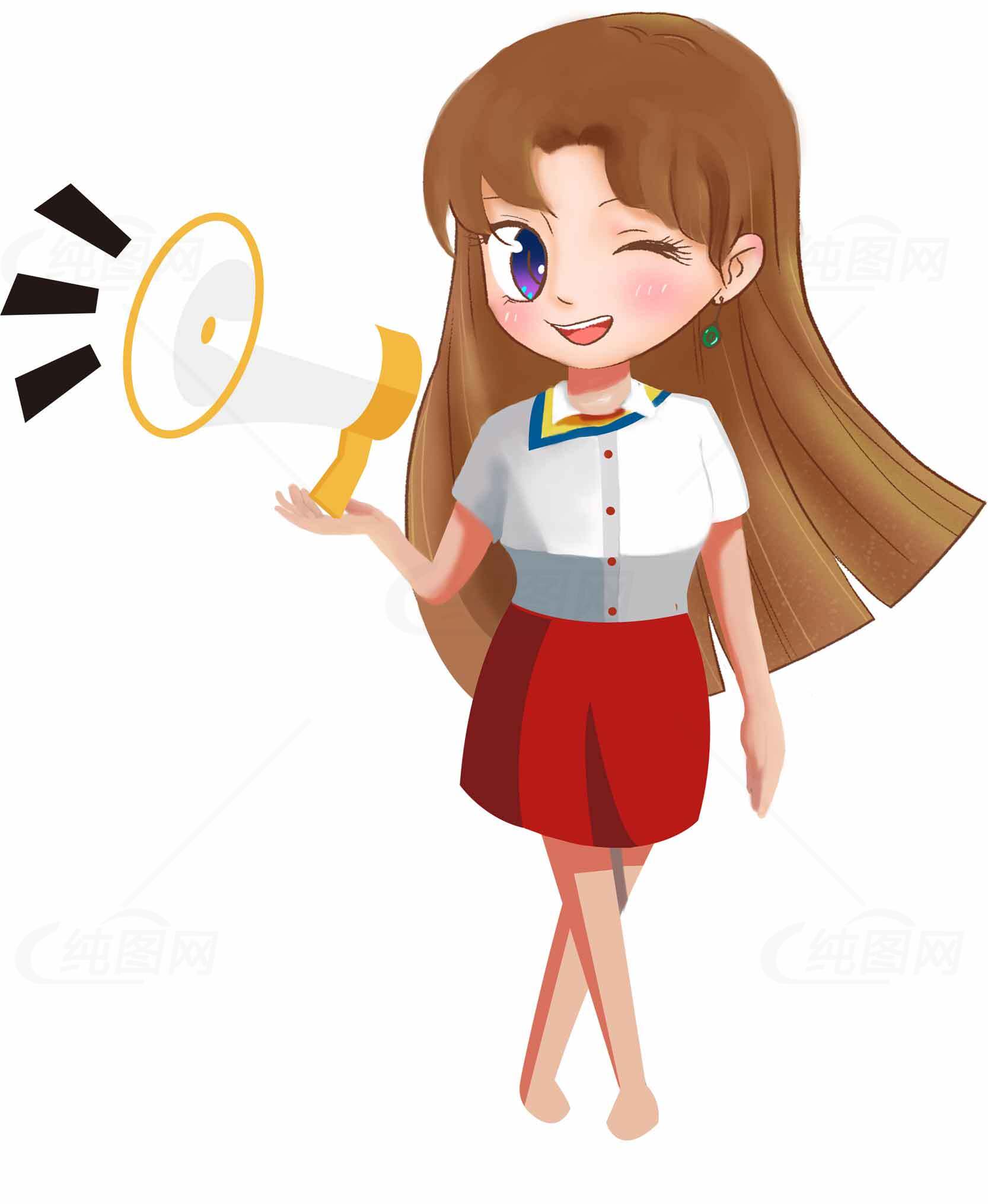 卡通女孩手持喇叭宣传插画素材