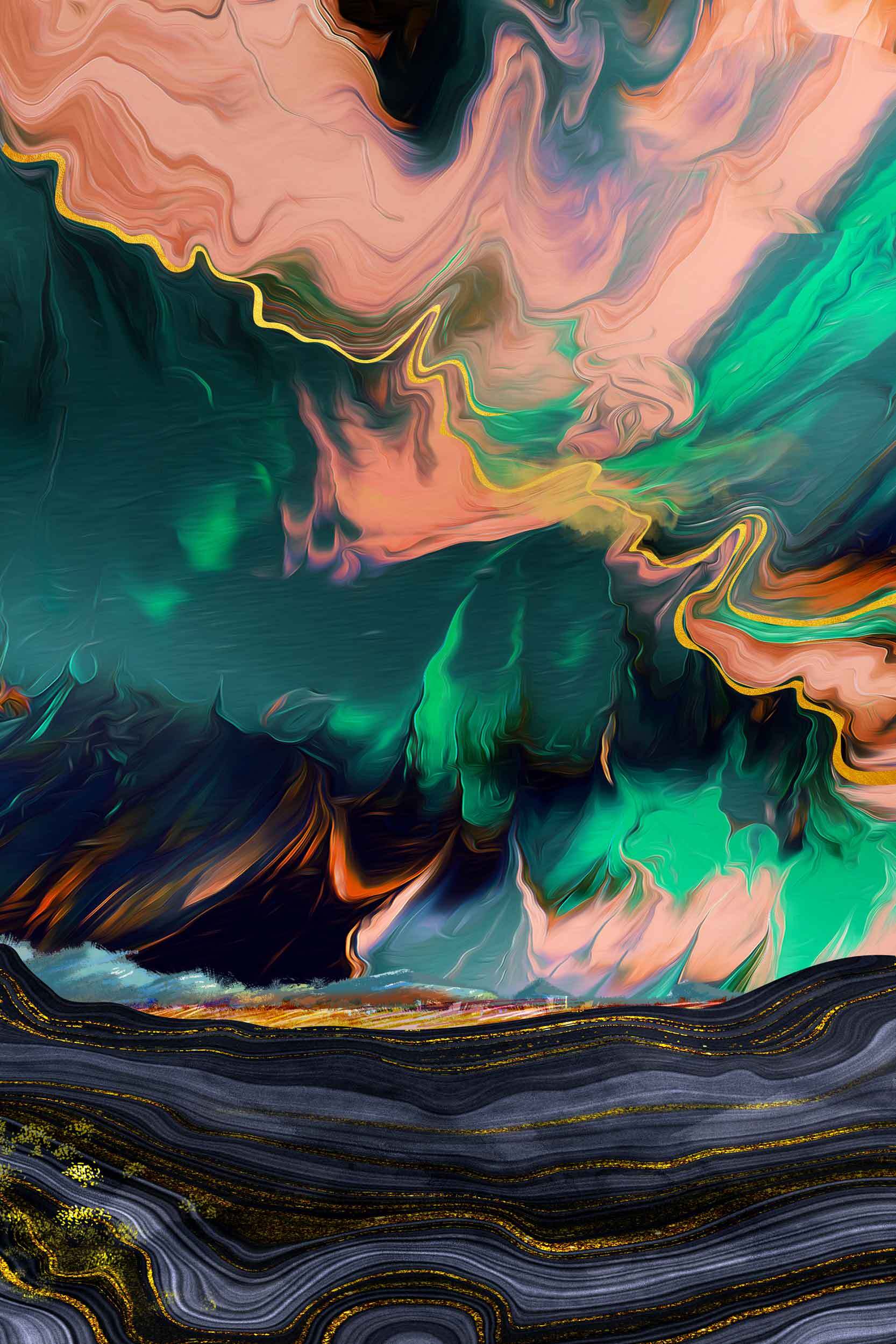 抽象艺术风景画：迷幻色彩与自然融合素材