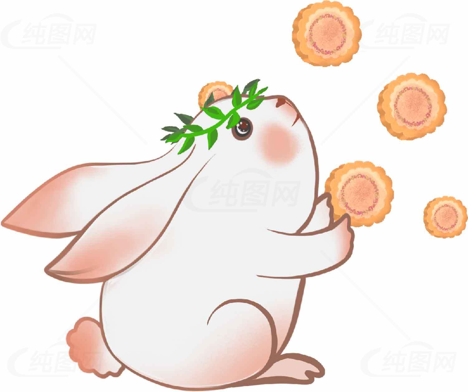 可爱兔子与月饼插画图片素材