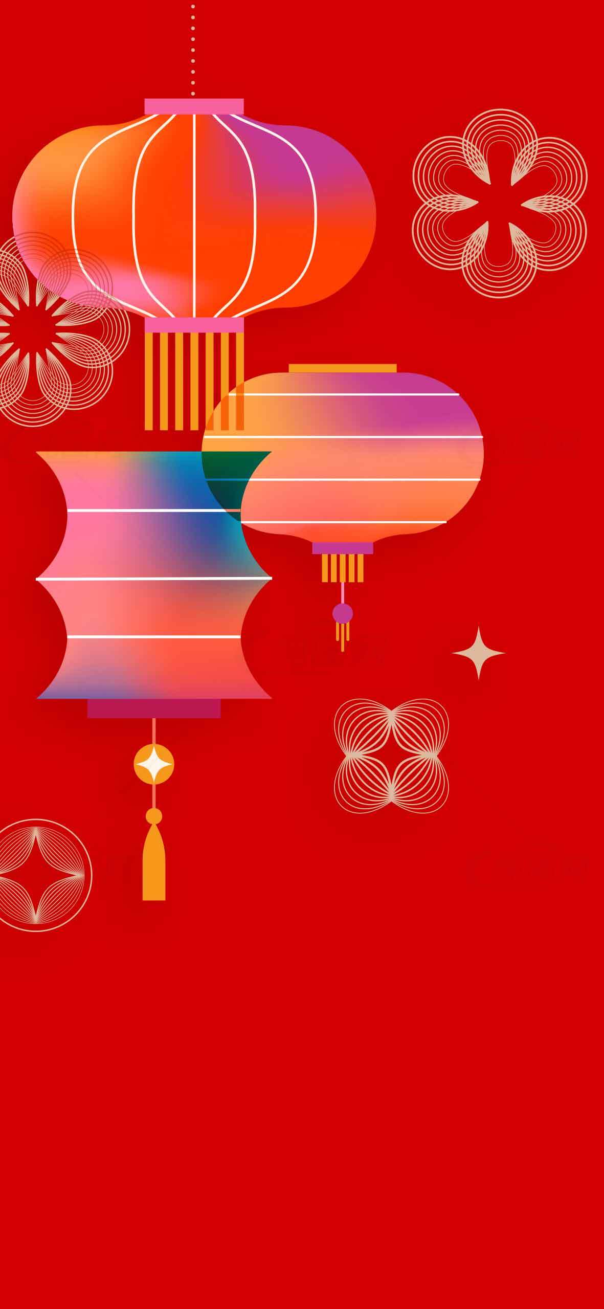 新年红色背景与彩色灯笼设计图片素材