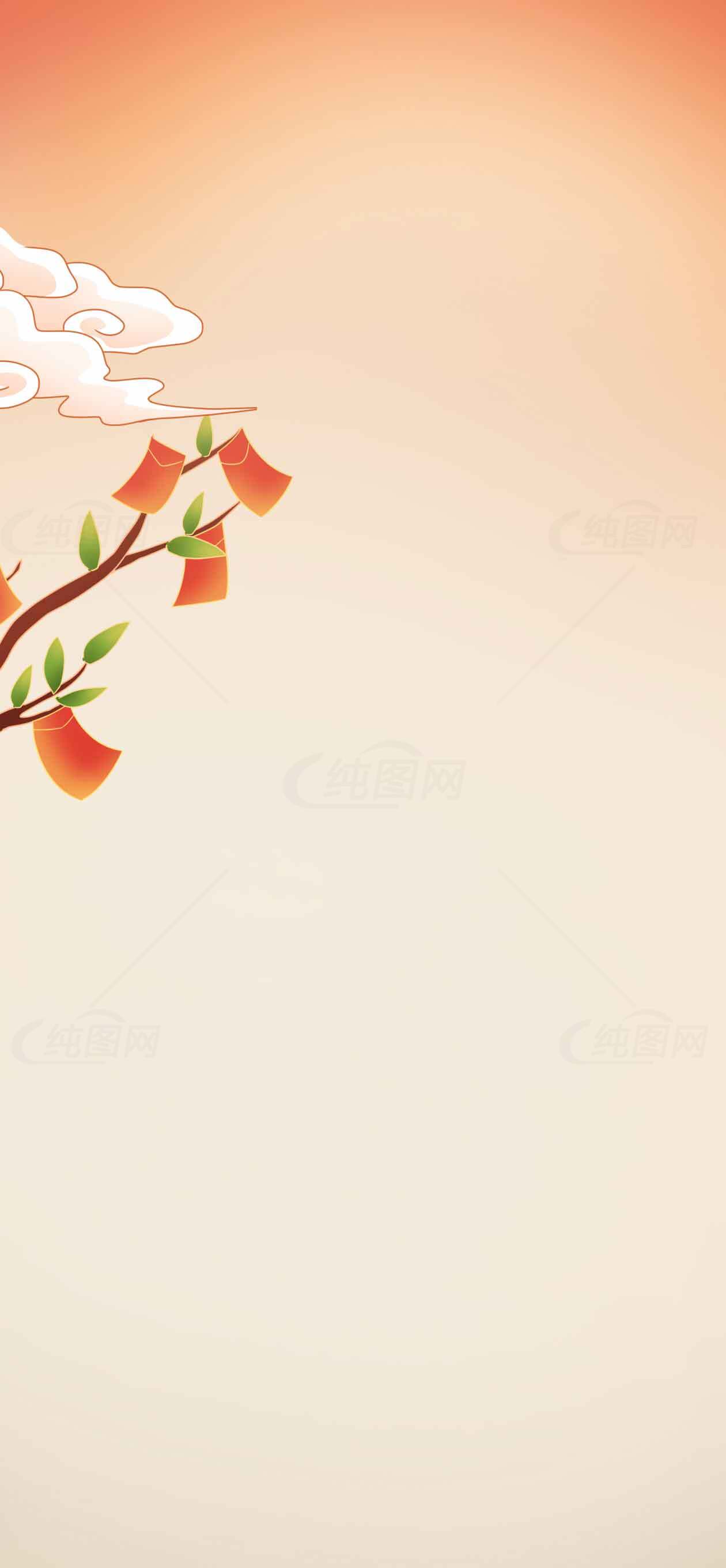 中国风简约背景图片-红色枝叶装饰素材