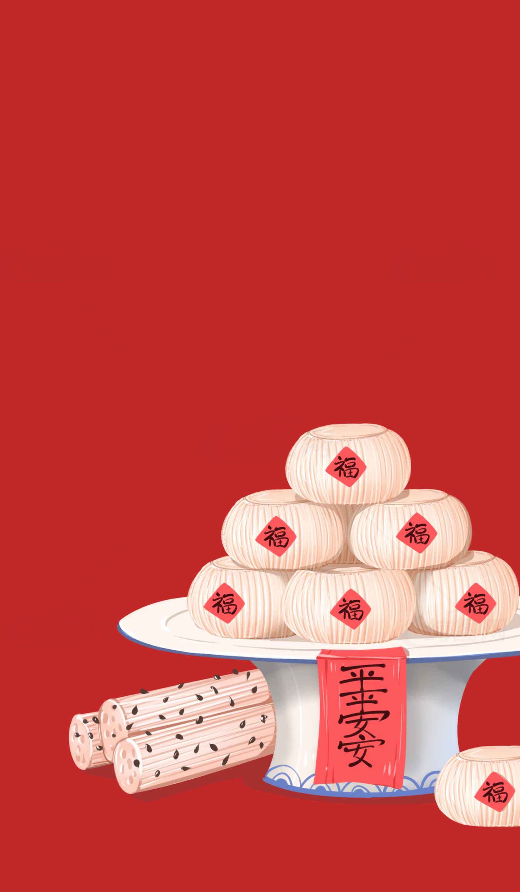 传统中式糕点平安饼图片 红色背景设计素材