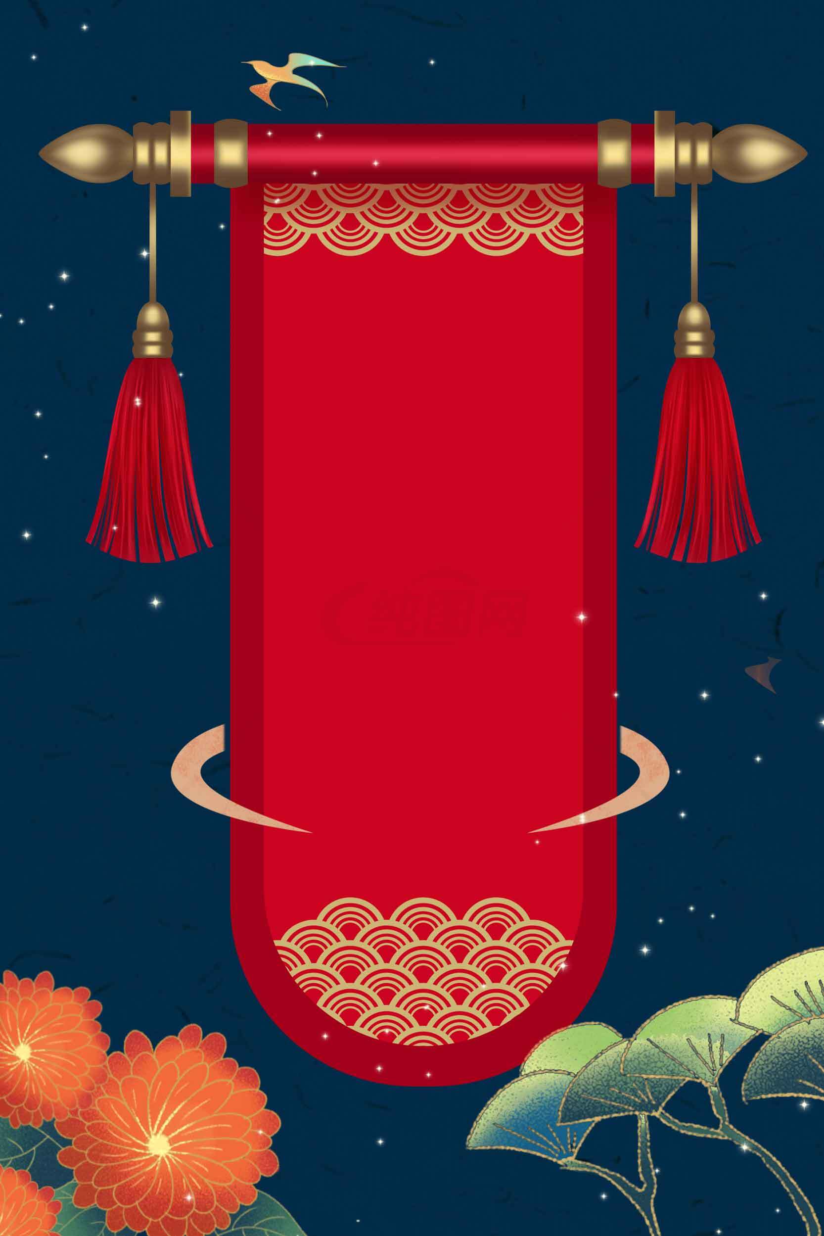 中国风红色卷轴背景图片素材