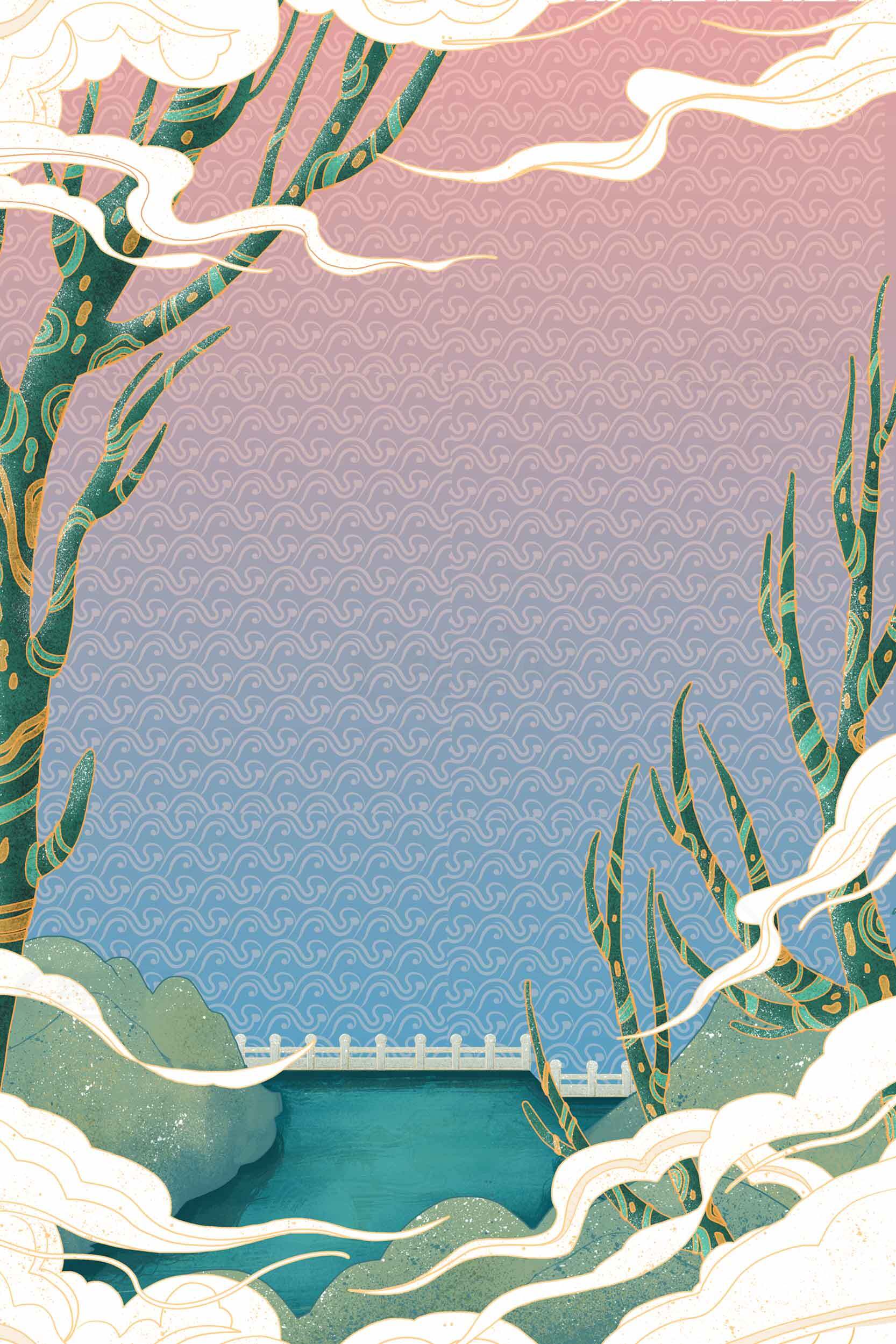 中国风唯美插画背景素材图片