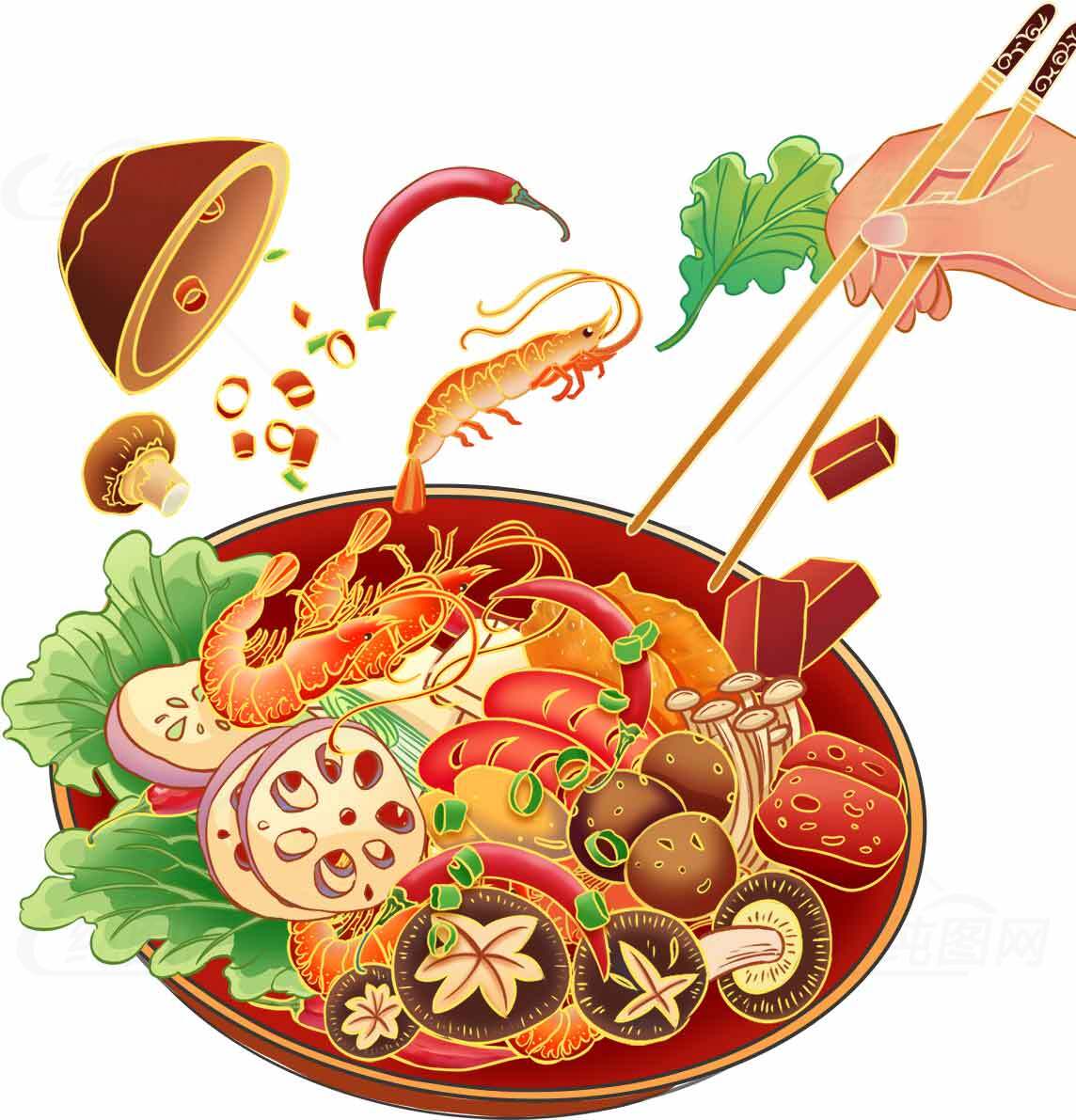 麻辣火锅美食插画图片素材