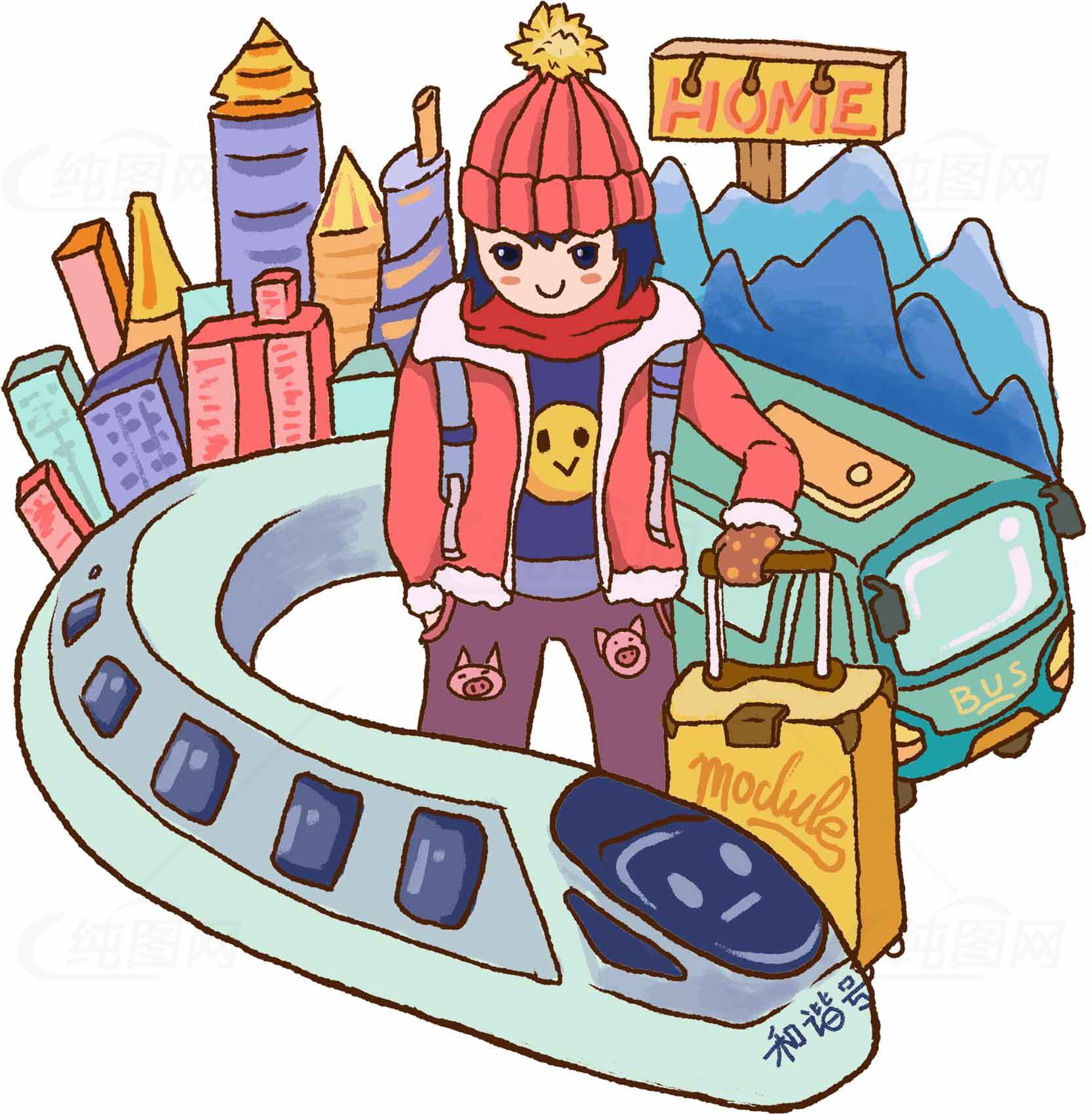 旅行归家的卡通插画设计素材