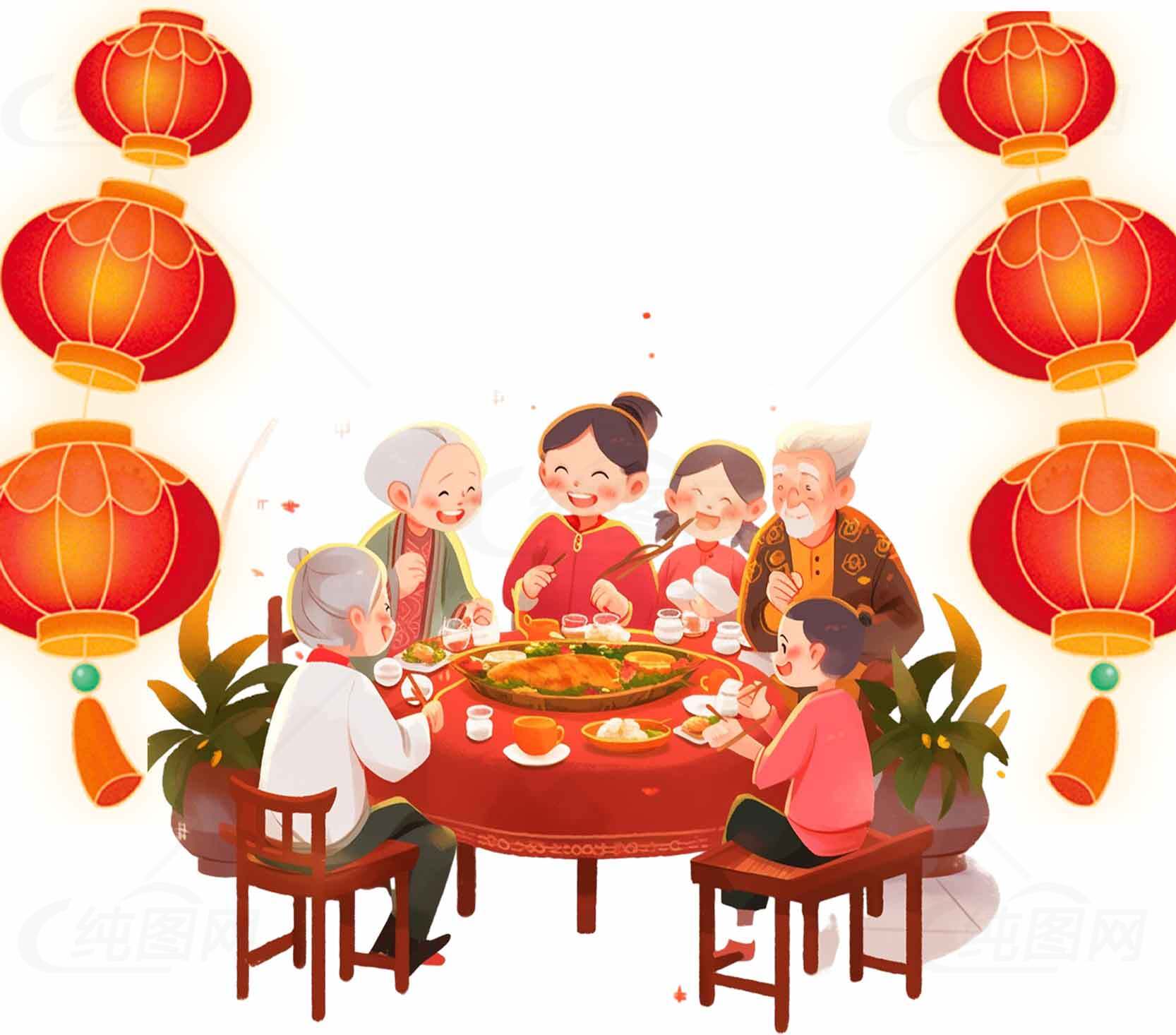 春节家庭聚餐插画设计素材