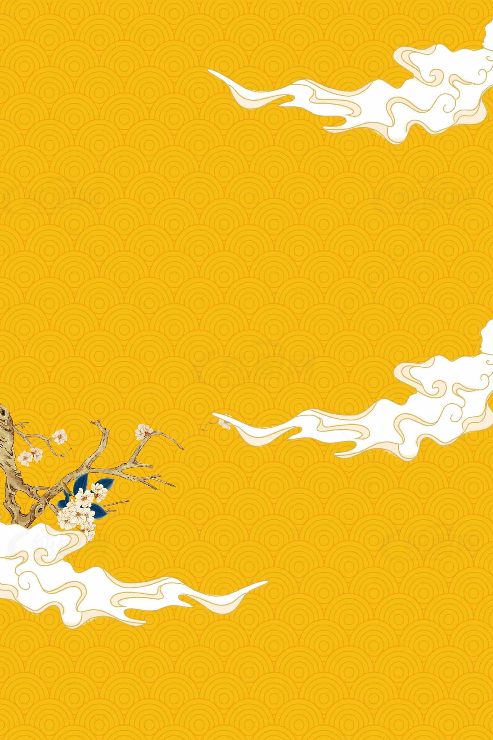 中国传统祥云与黄色背景设计素材