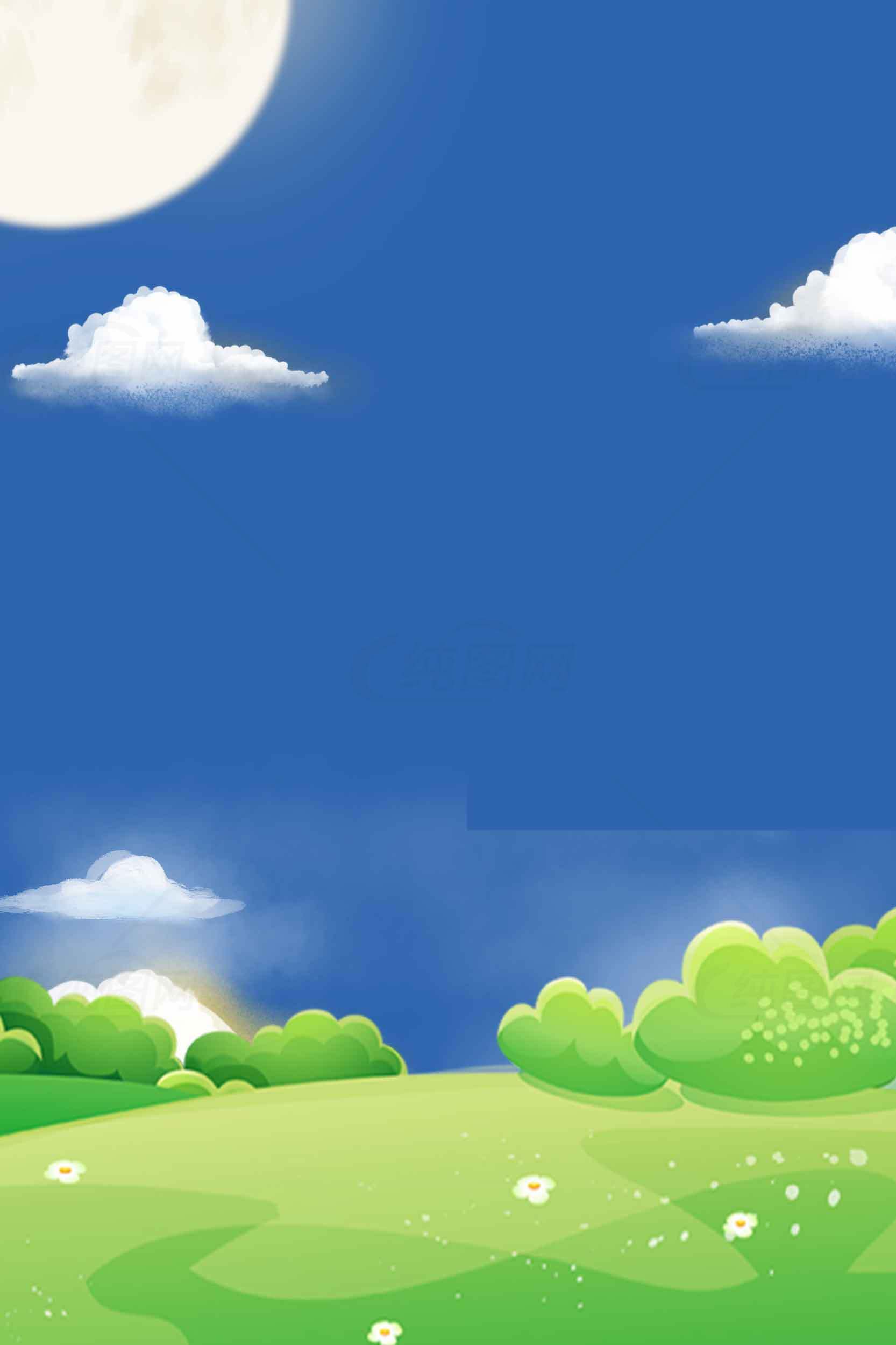 清新自然的月夜田园风光插画素材