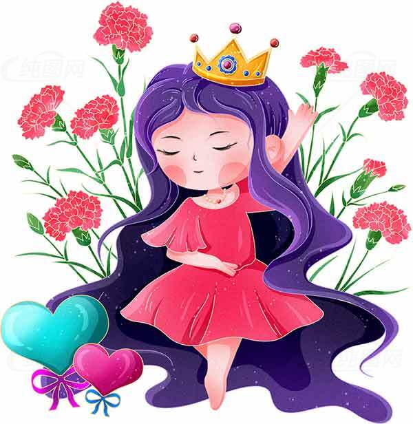 可爱卡通女孩与康乃馨插画设计素材