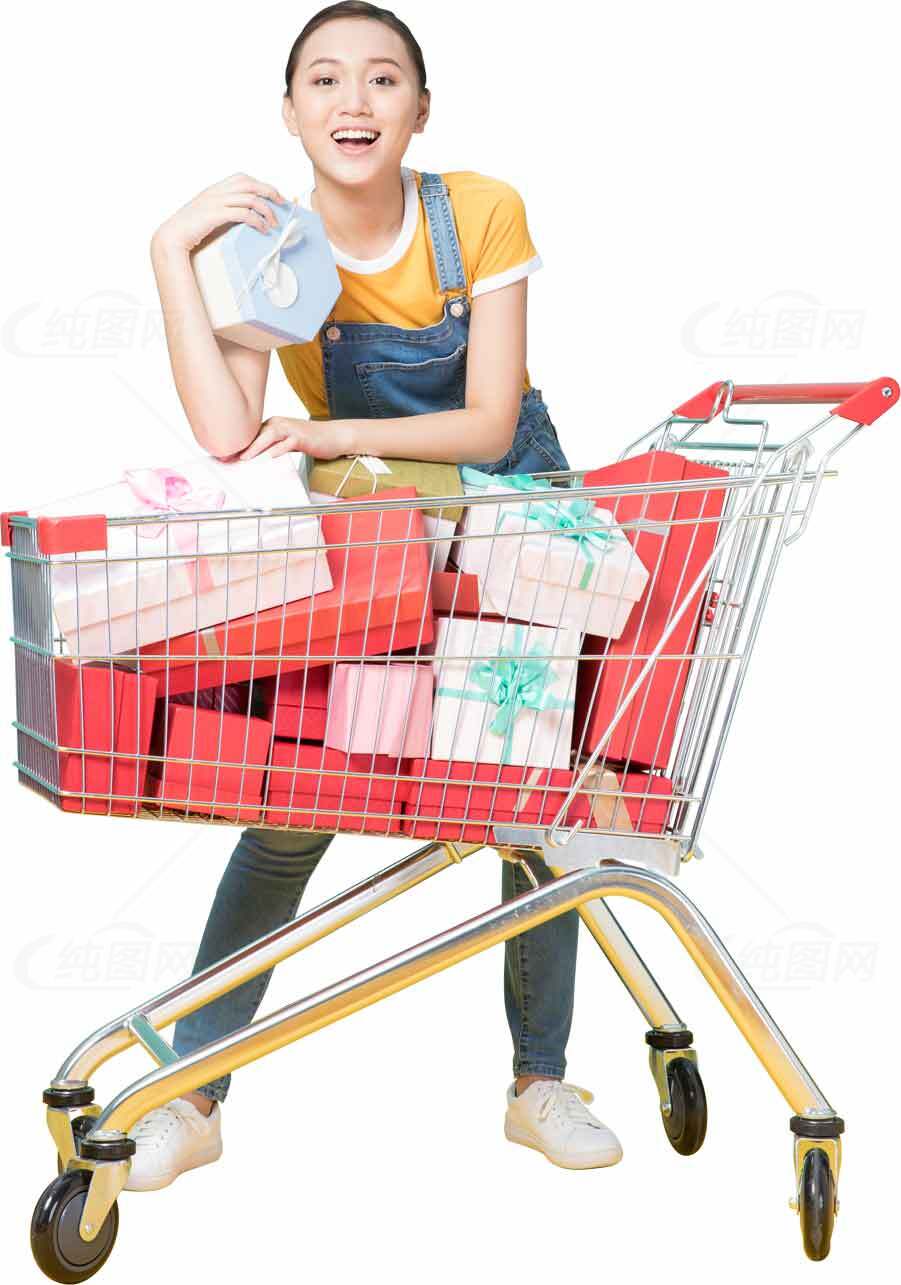 购物车中的礼物盒与购物场景素材