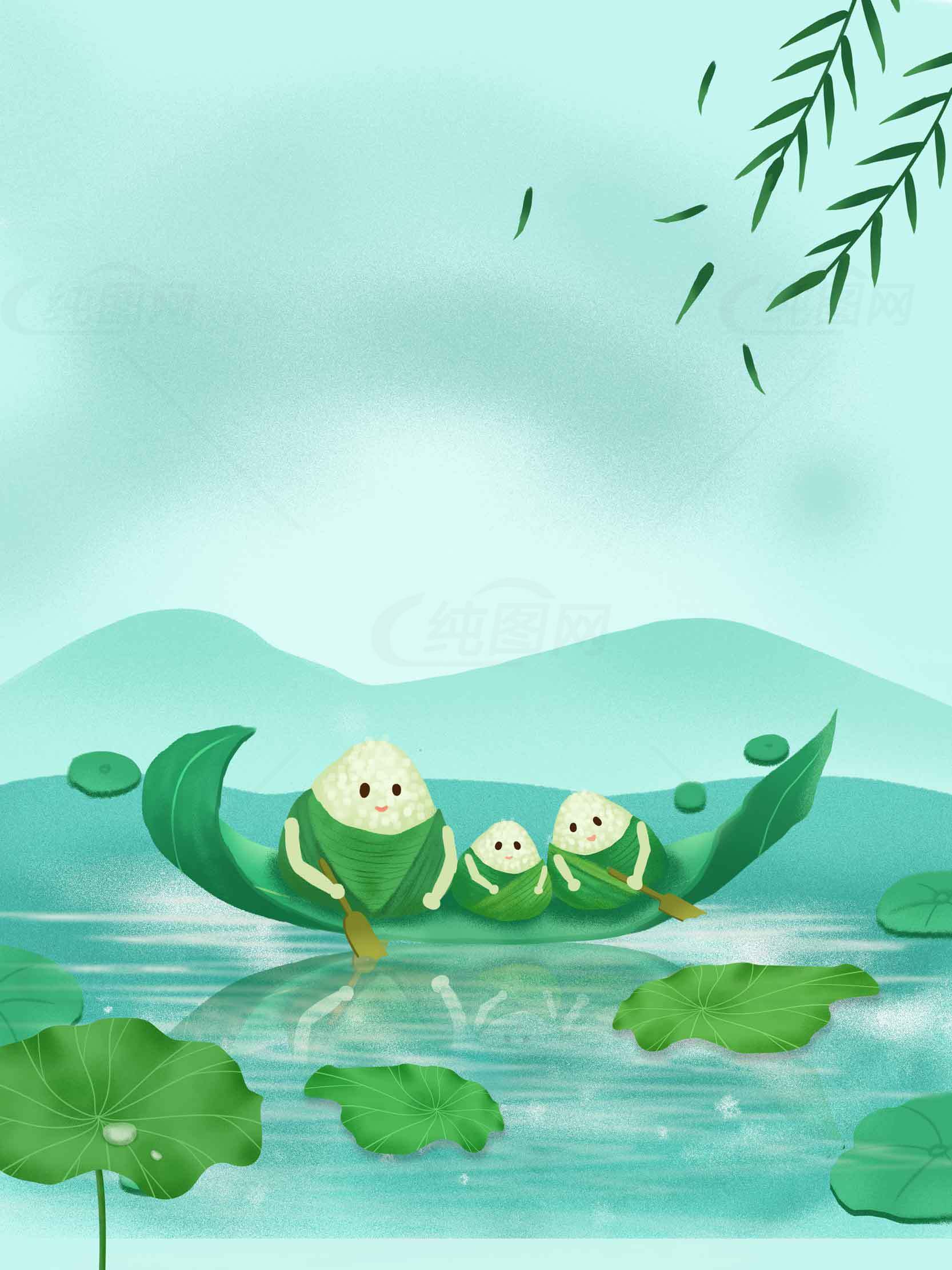 清新端午节粽子插画背景图片素材