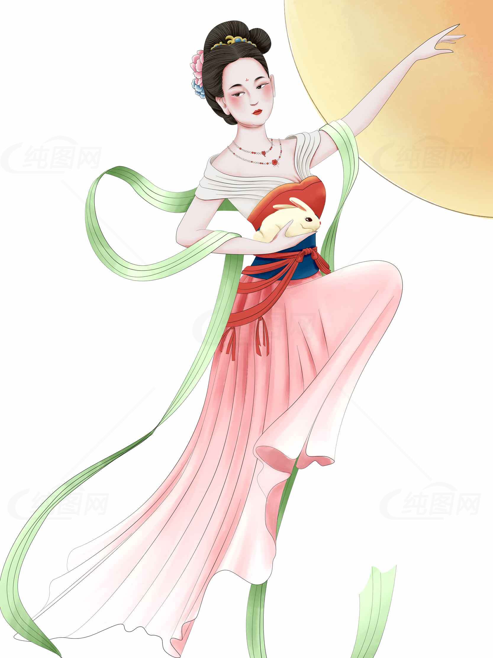 中秋嫦娥仙子插画唯美意境图片素材