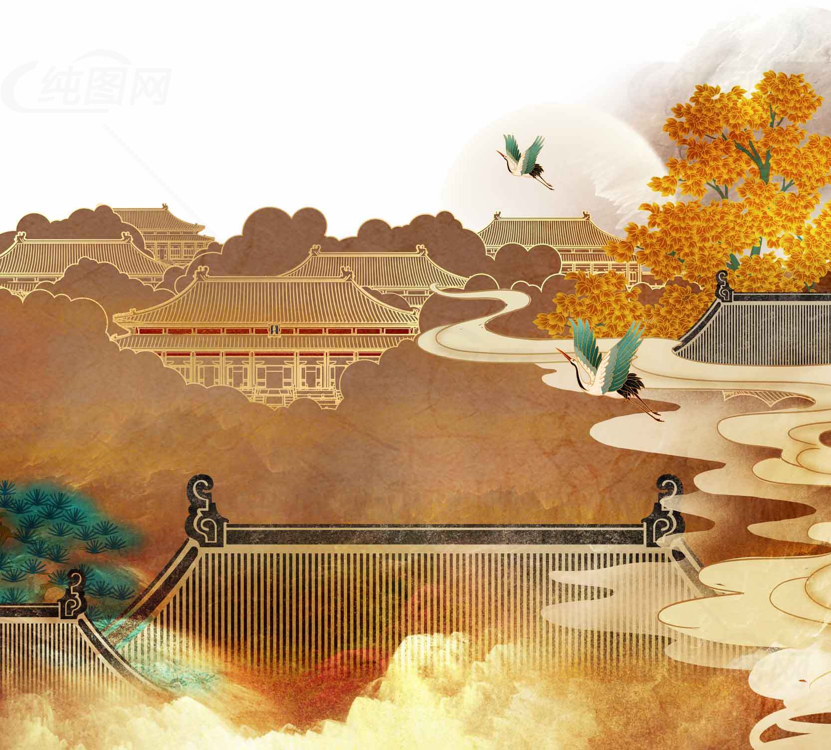 秋日故宫风景插画素材
