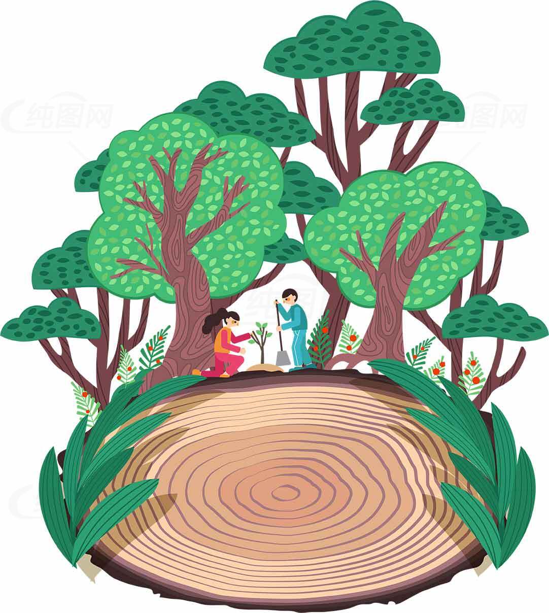 森林童话风格树桩插画素材