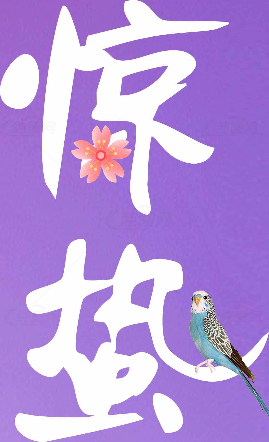 惊蛰节气紫色背景创意设计素材