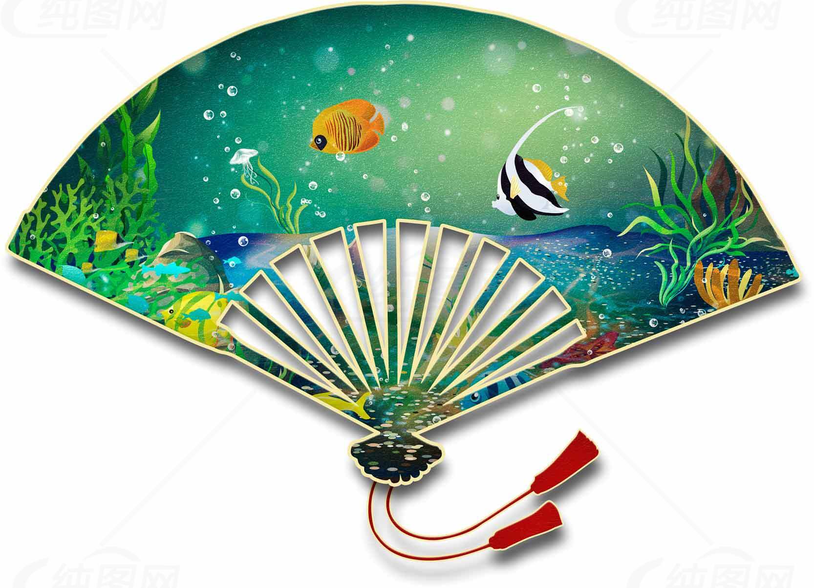 海洋主题手绘折扇图片欣赏素材